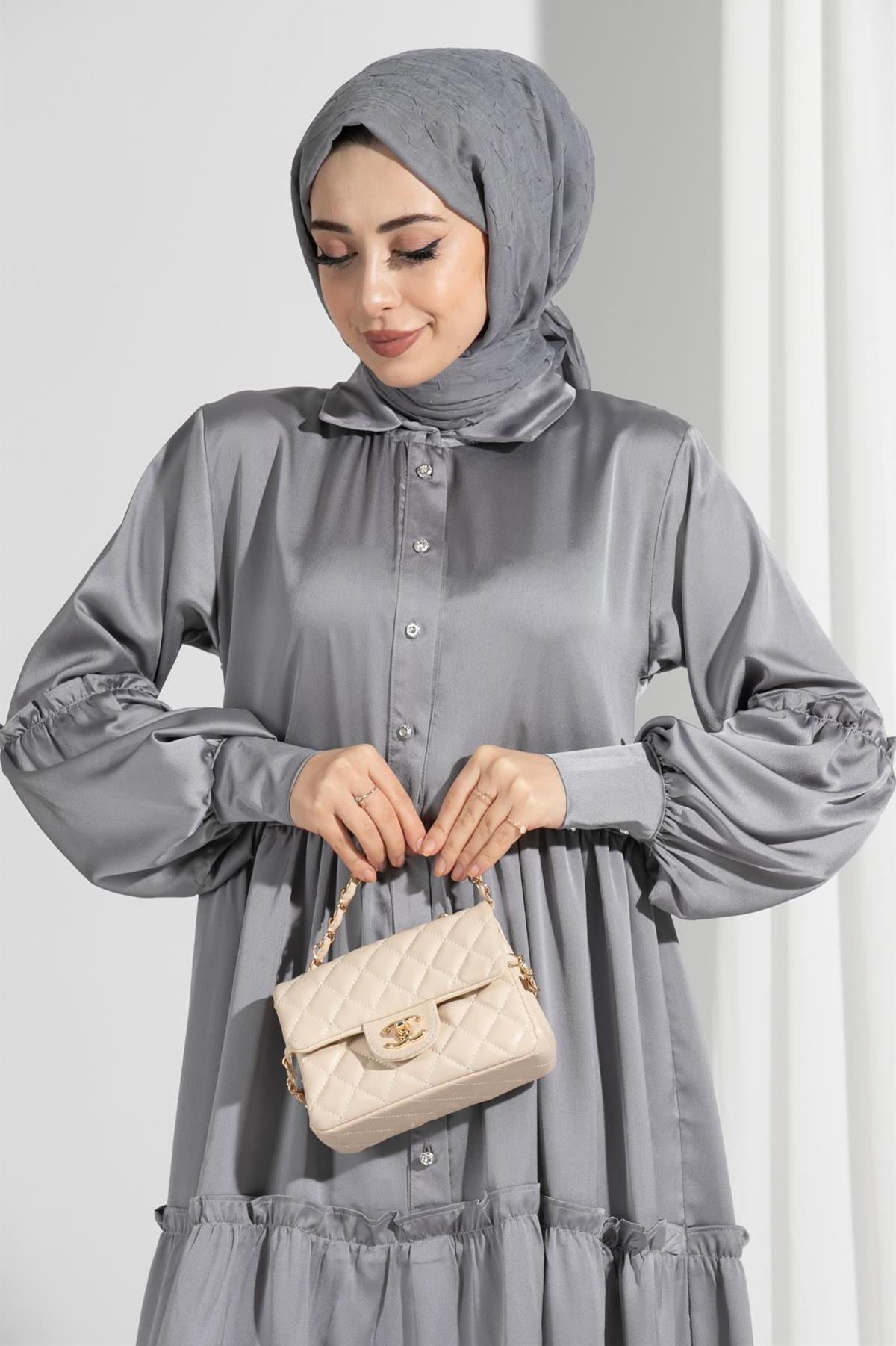 Isabella Satin Dress-Grey