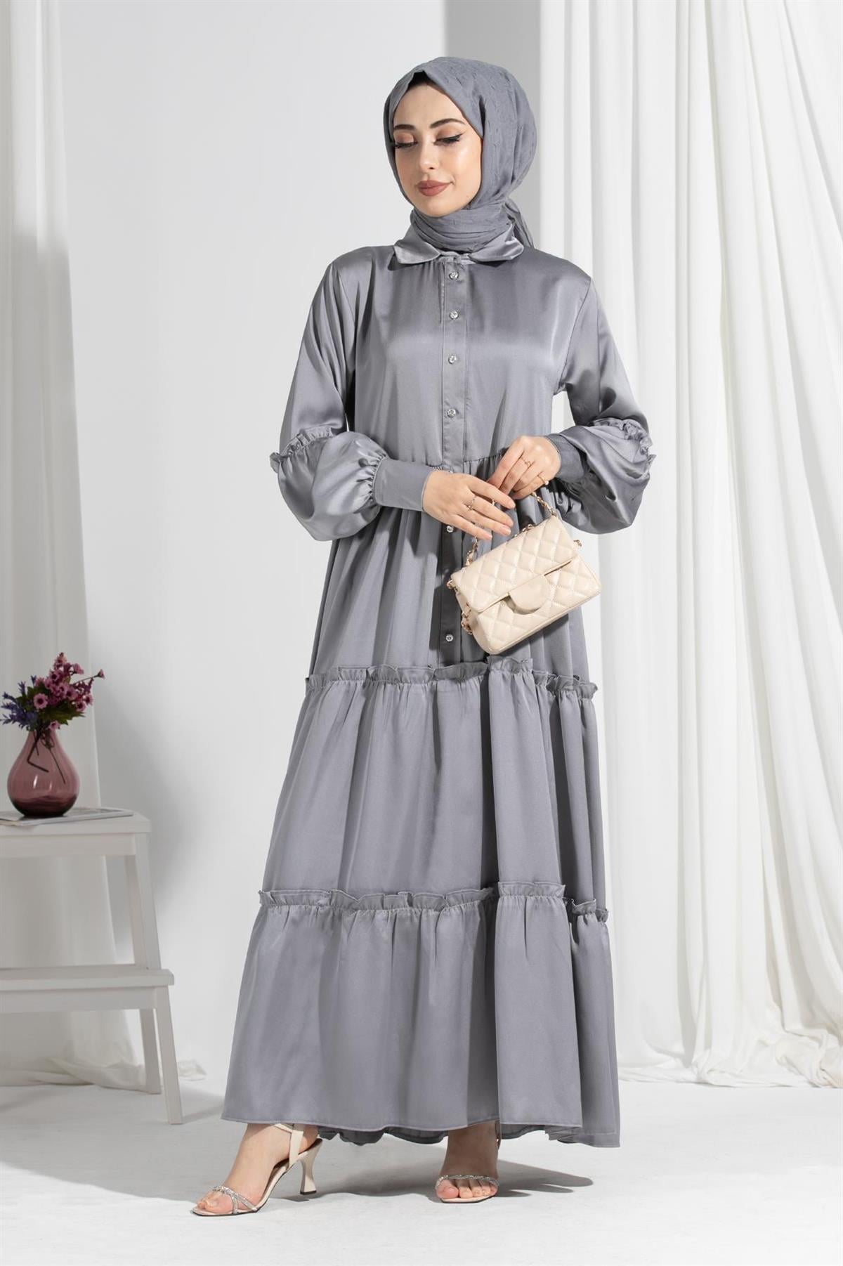 Isabella Satin Dress-Grey