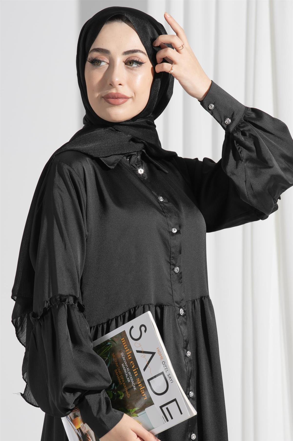 Isabella Satin Dress-Black