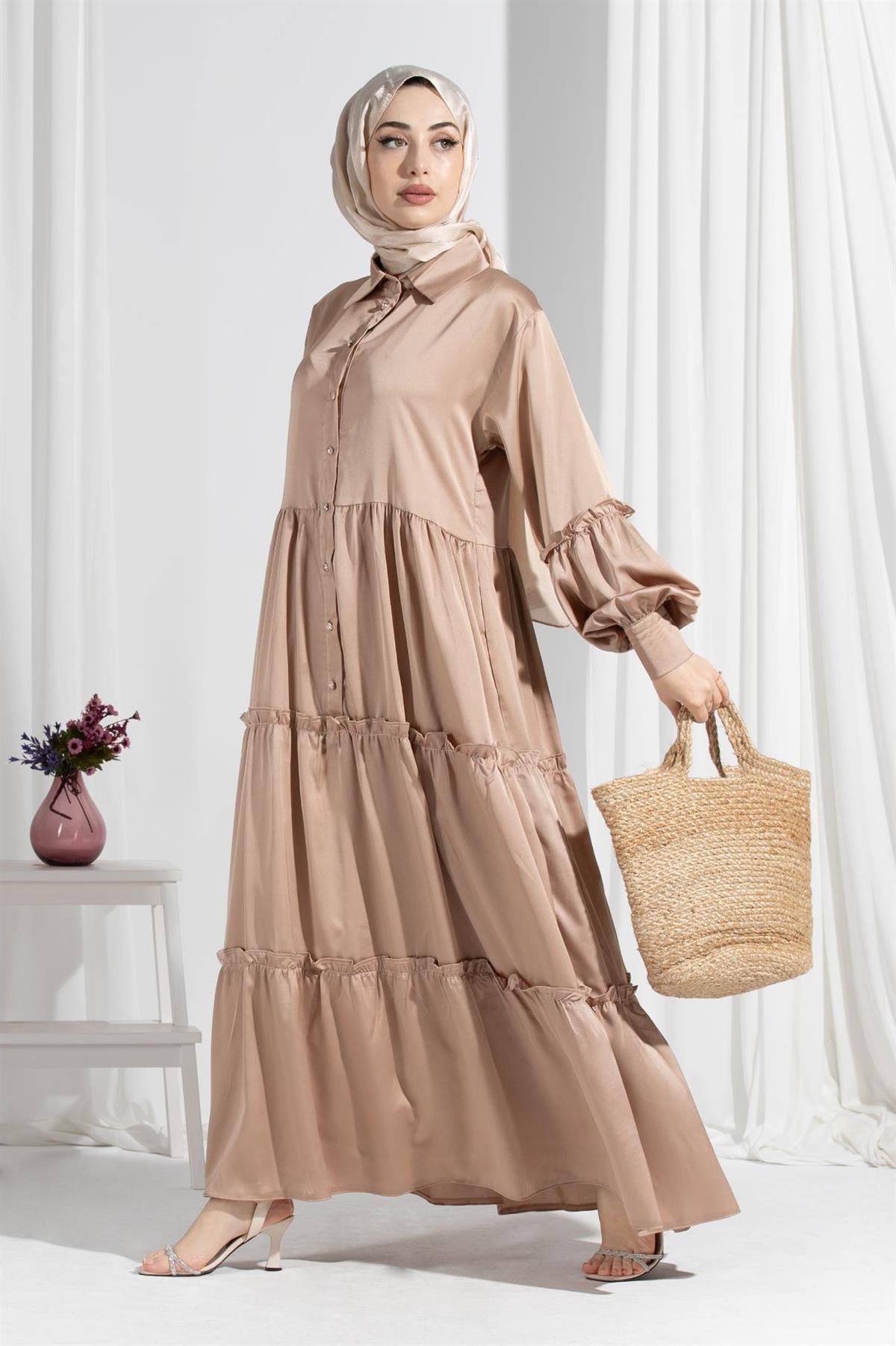 Isabella Satin Dress-Mink
