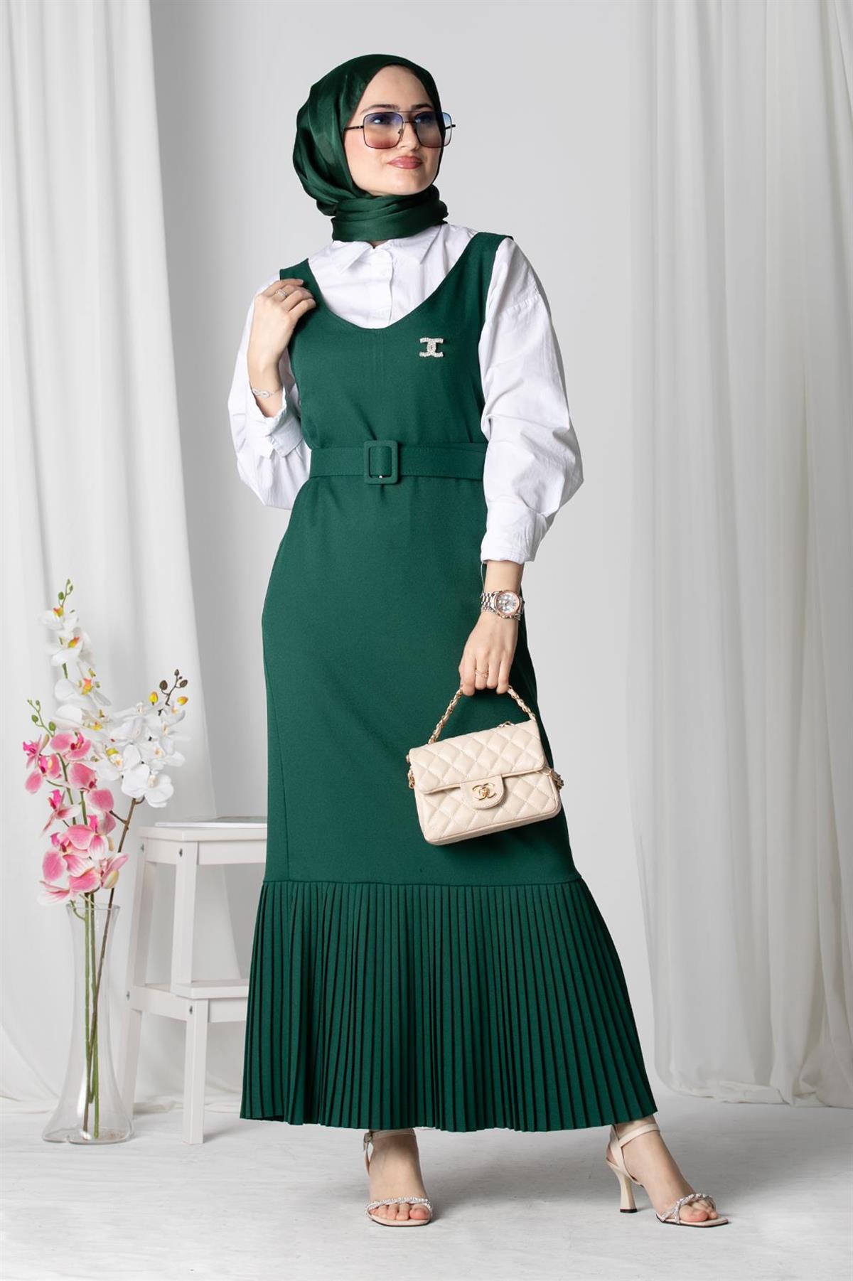 Gilet Dress - Emerald Green 