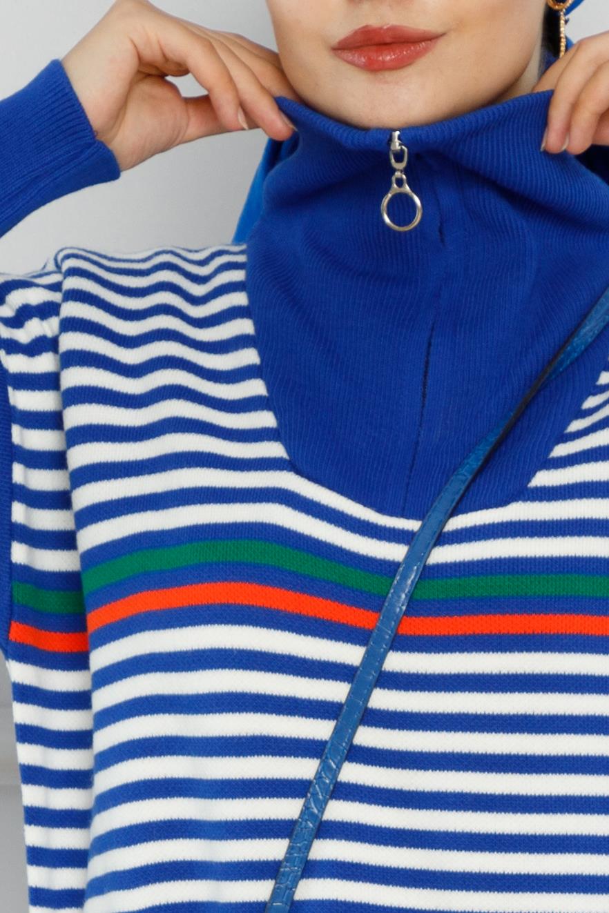 Striped Knitwear Suit-light bleu color