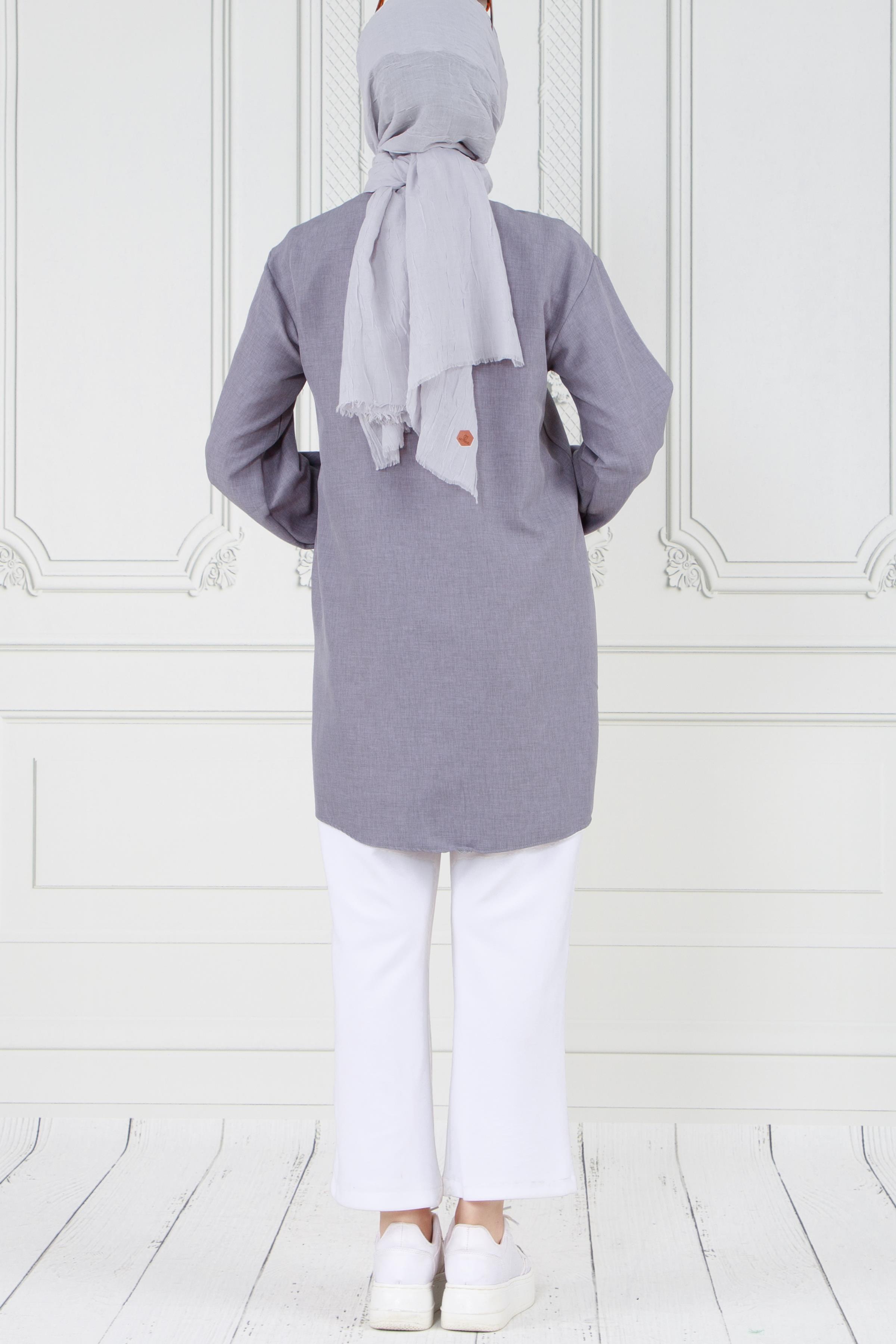 Tunic with stone details on the pocket - Grey Color 