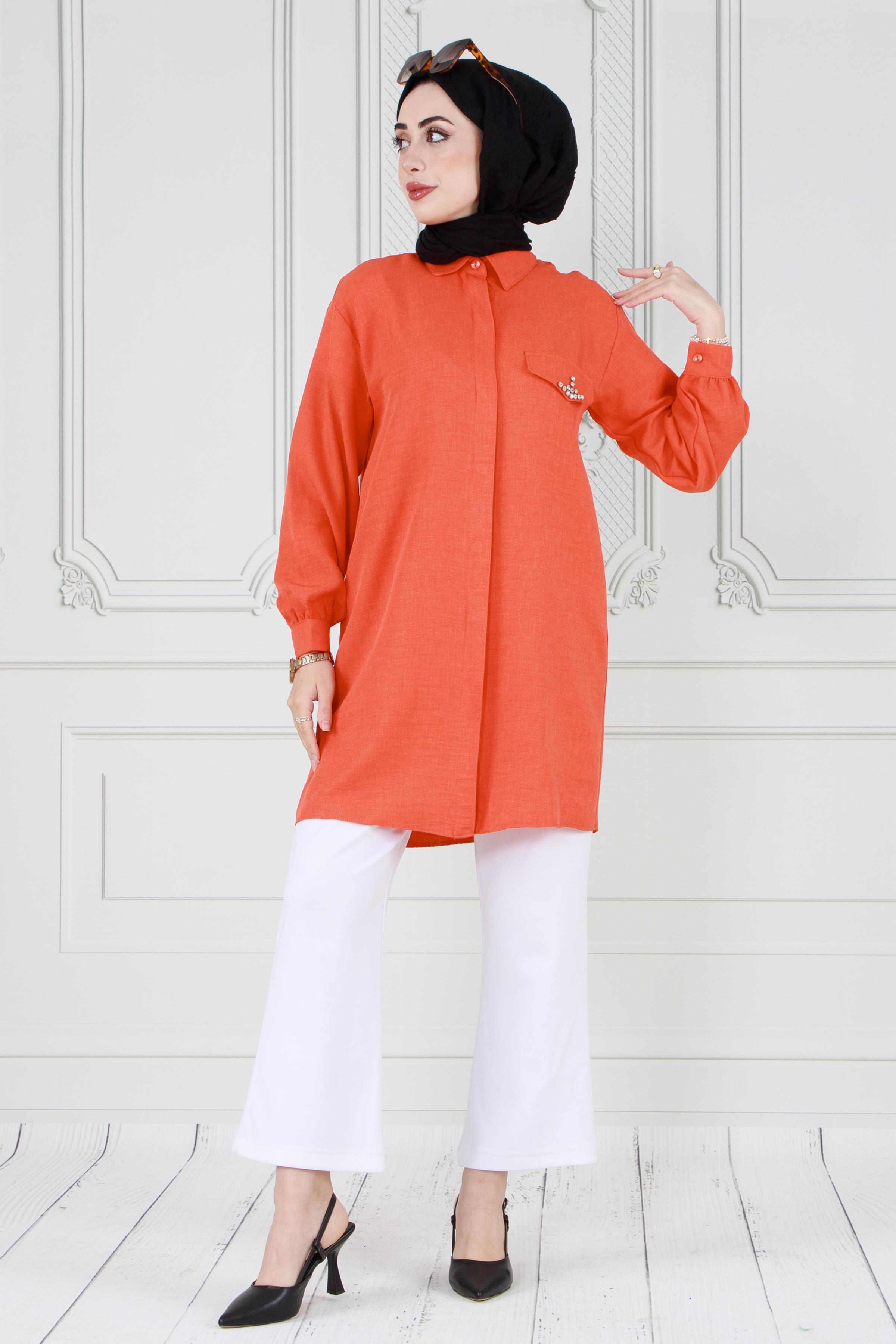 Tunic with Stone Detail on the pocket -Orange