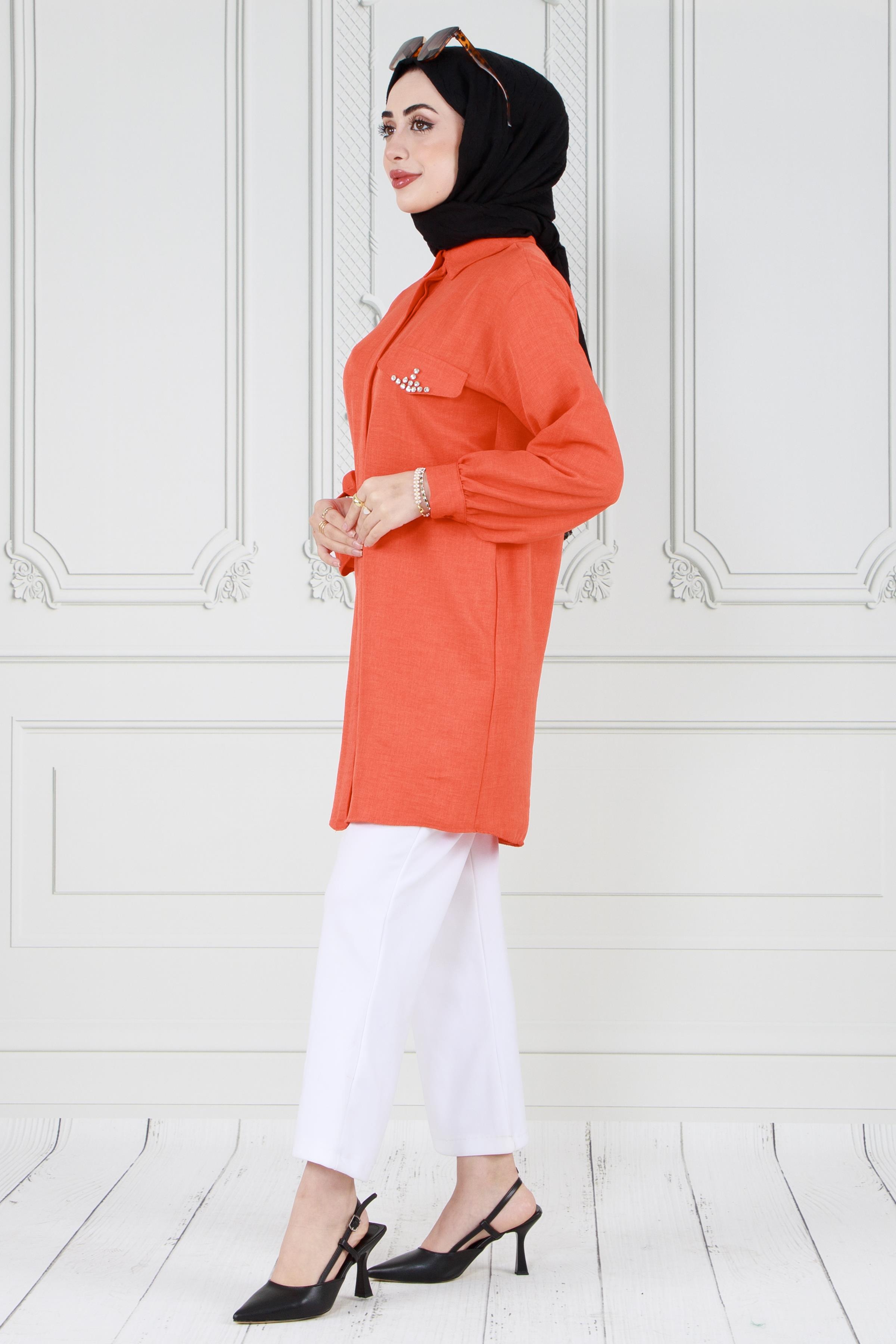 Tunic with Stone Detail on the pocket -Orange