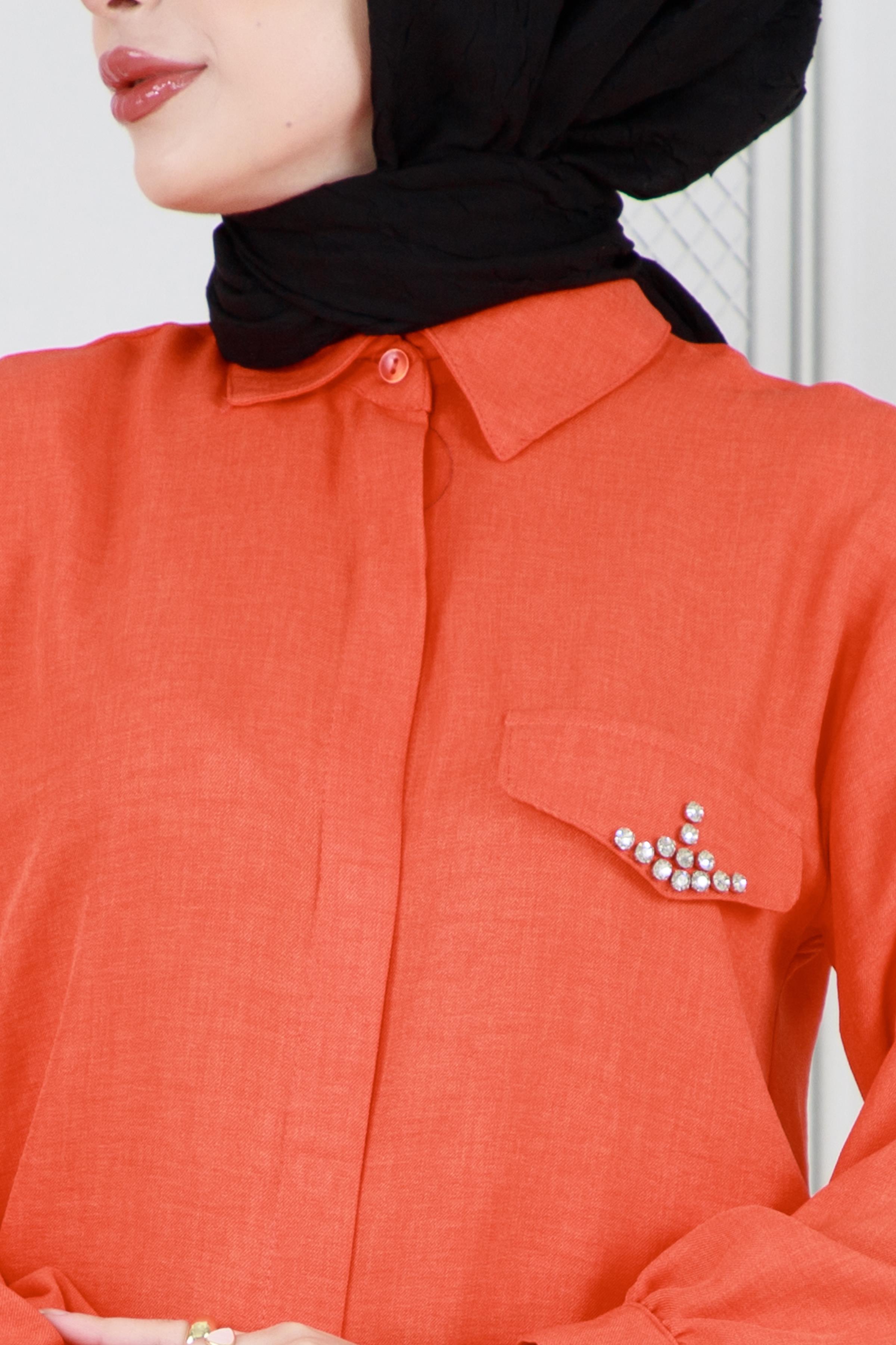 Tunic with Stone Detail on the pocket -Orange