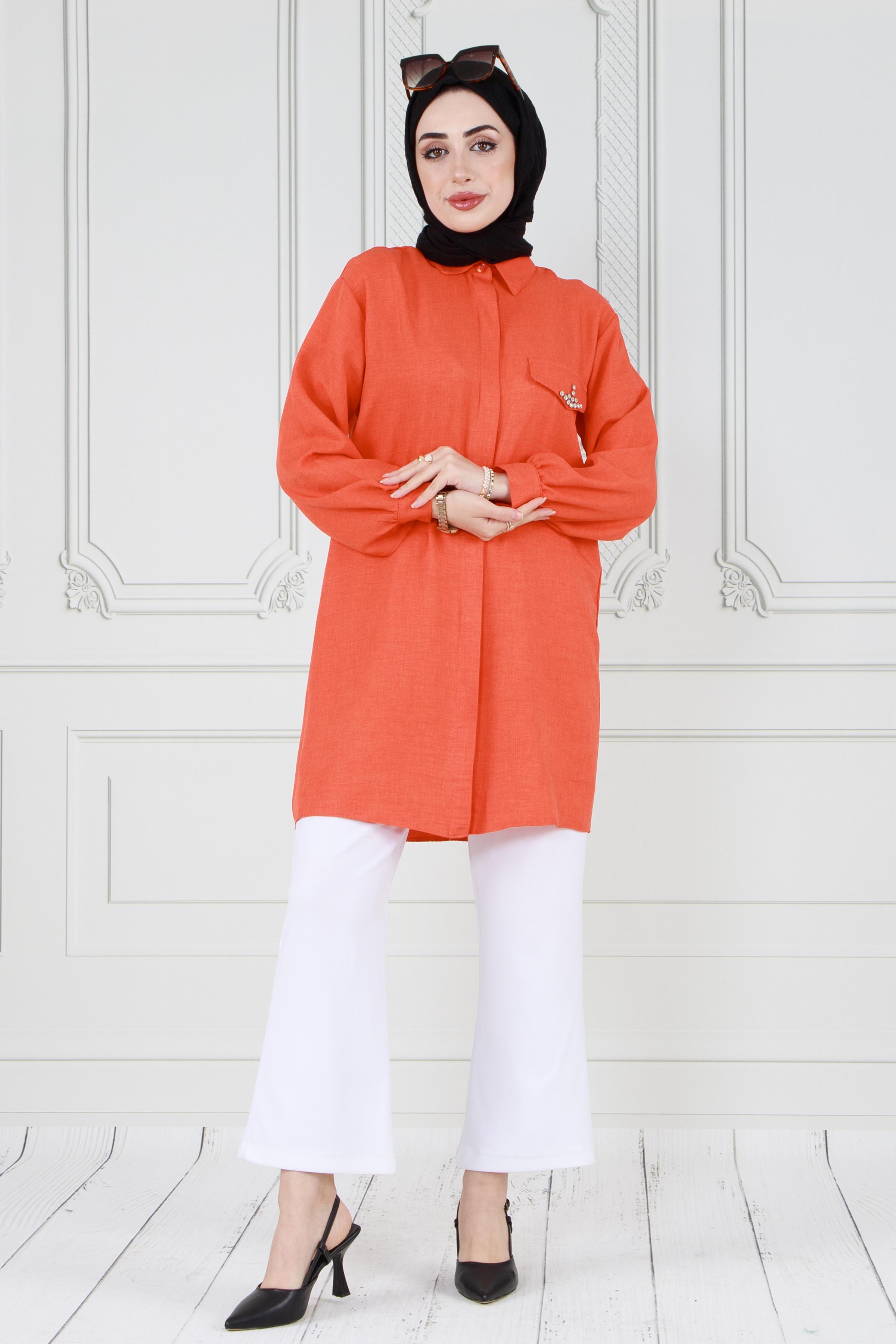 Tunic with Stone Detail on the pocket -Orange