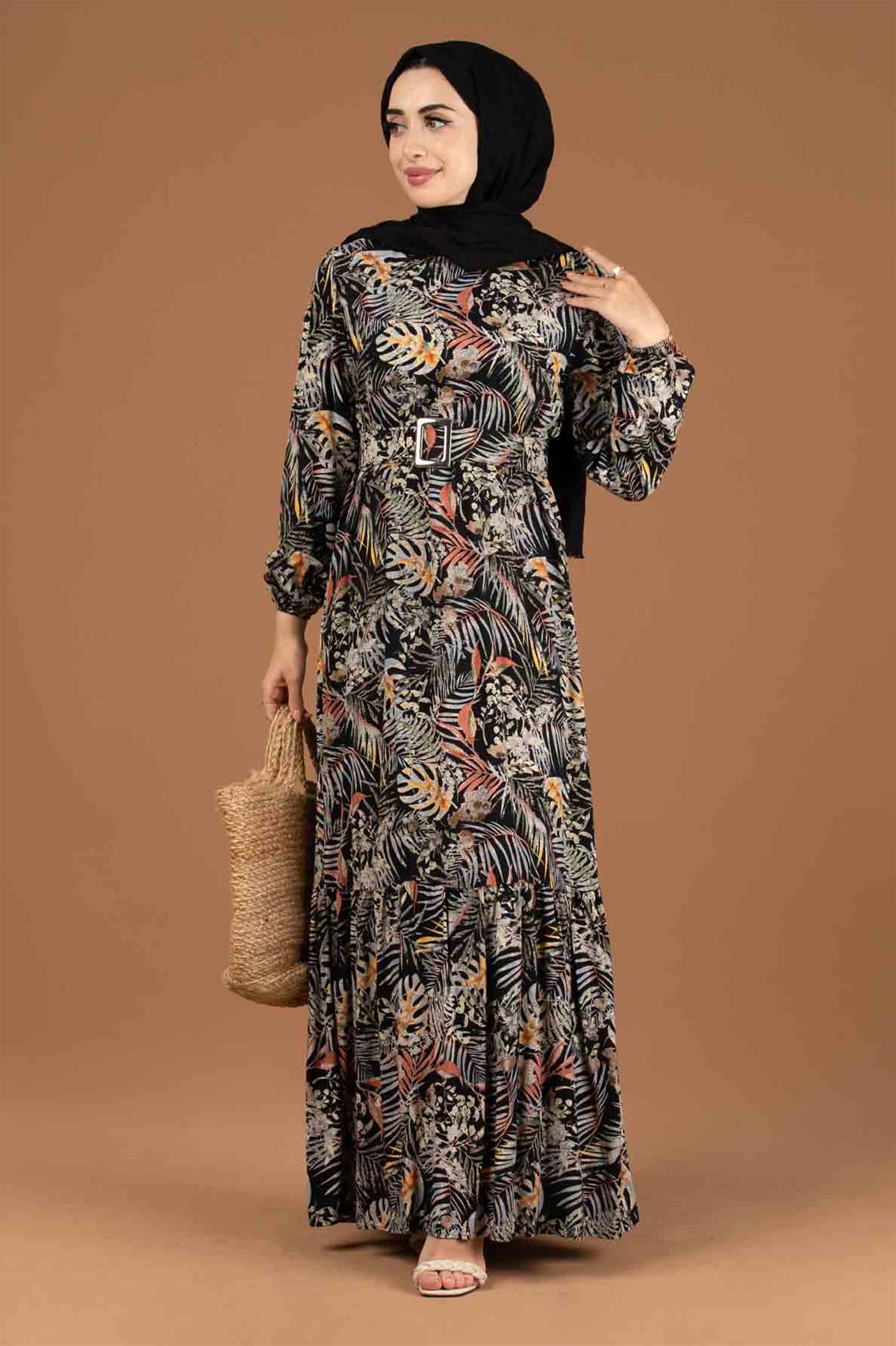 Belted Viscose Dress-Black