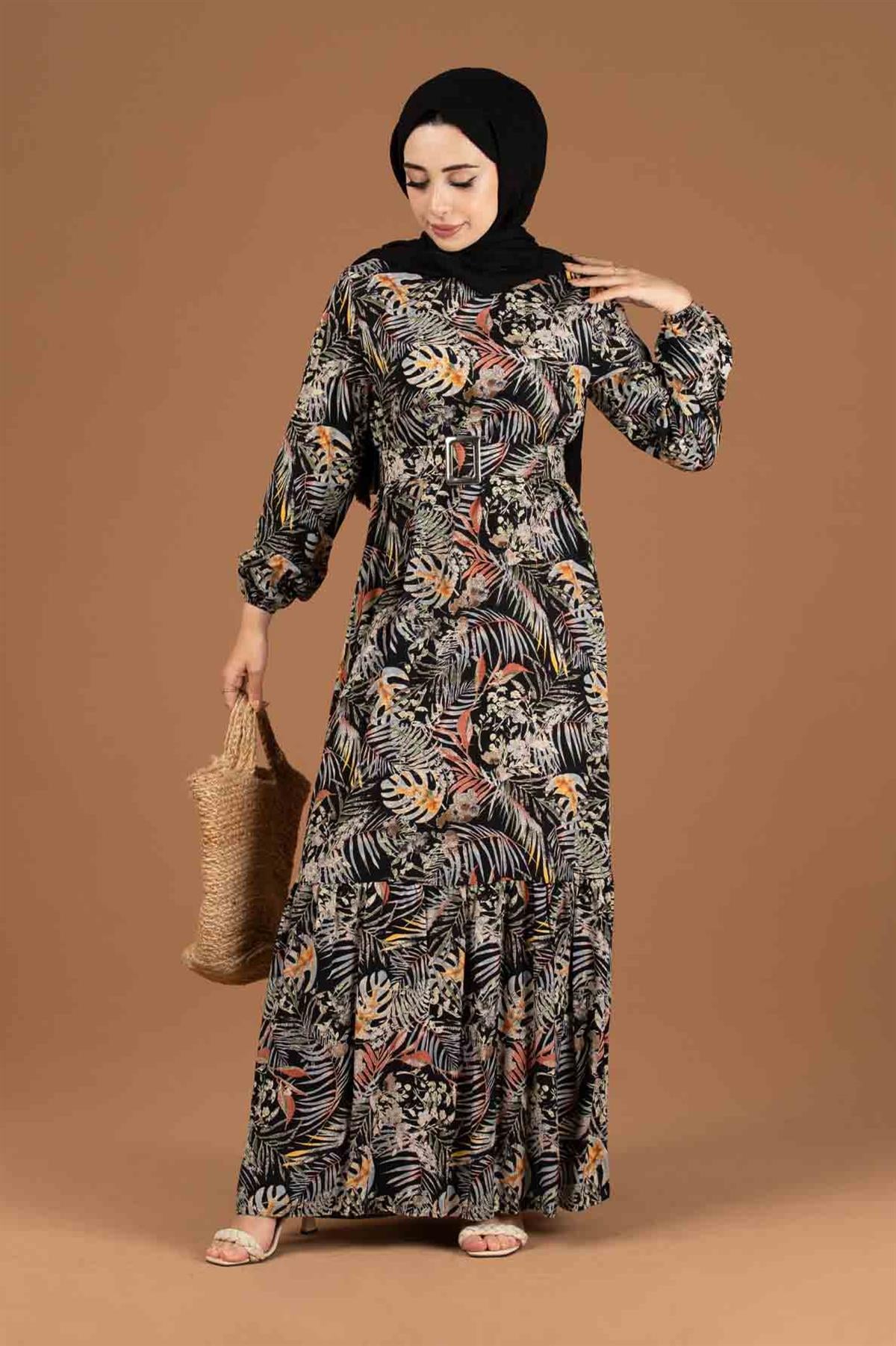 Belted Viscose Dress-Black