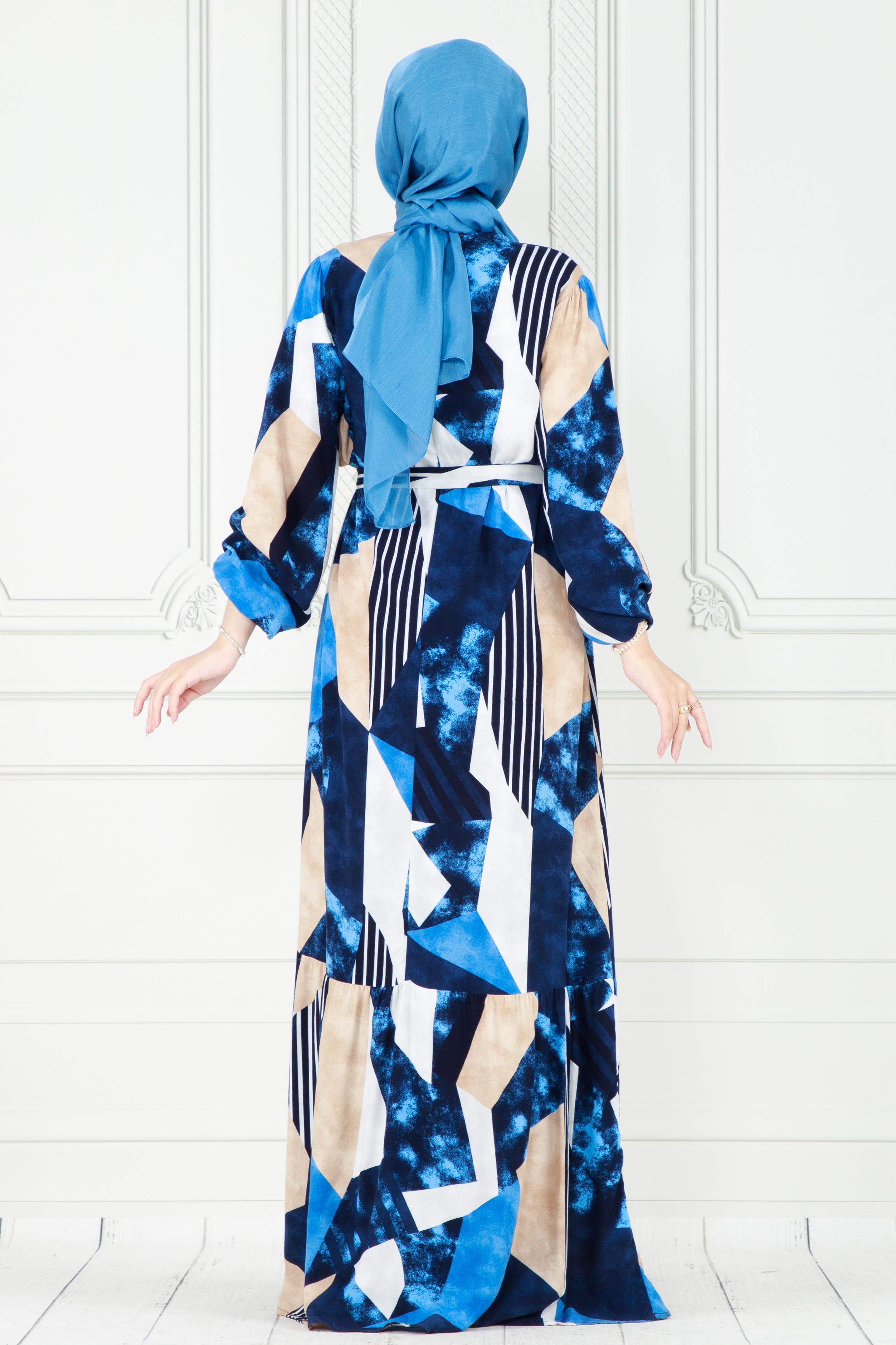 Viscose dress with belt - blue