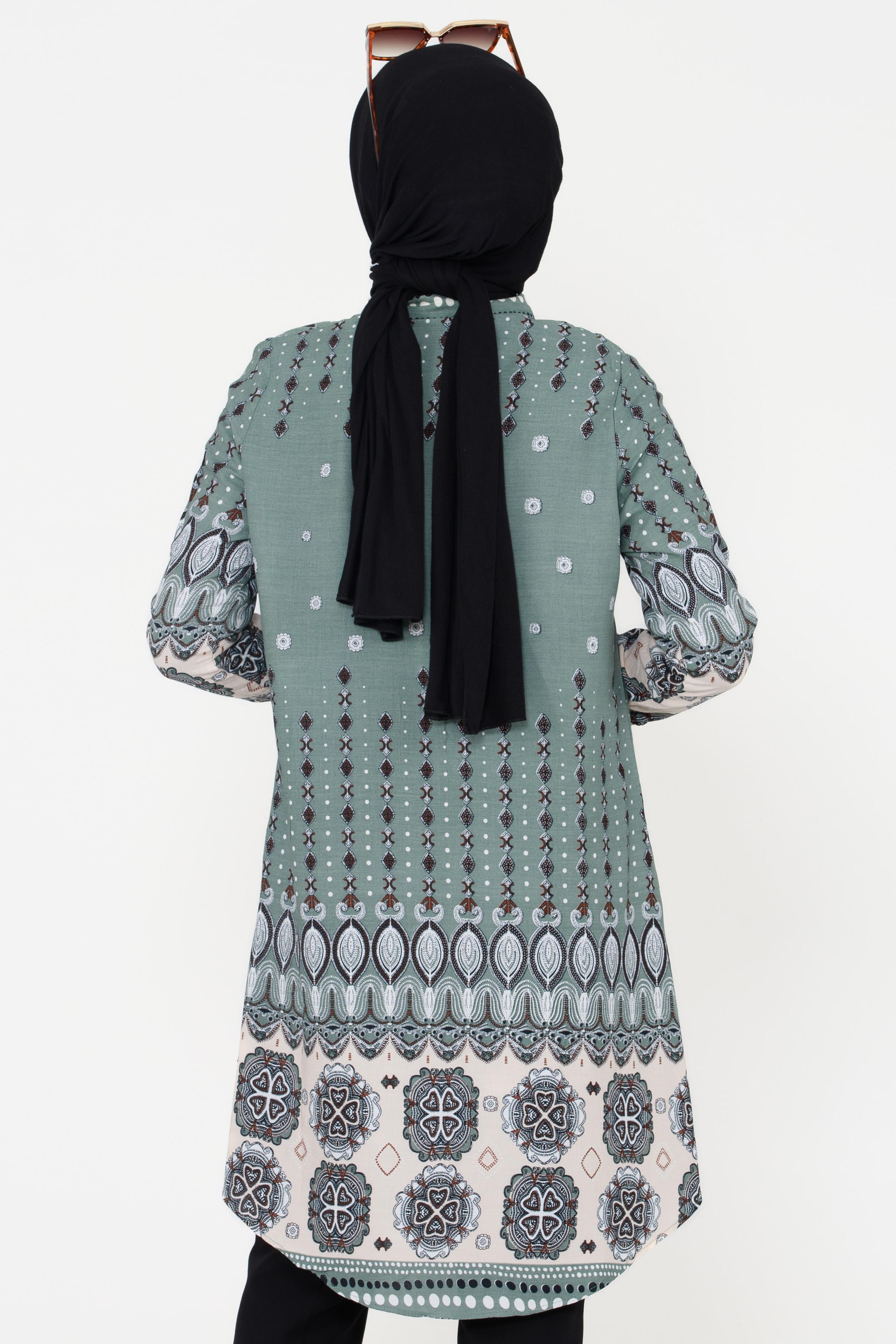 Karışık Desenli Viscon Tunik-Mint Yeşili