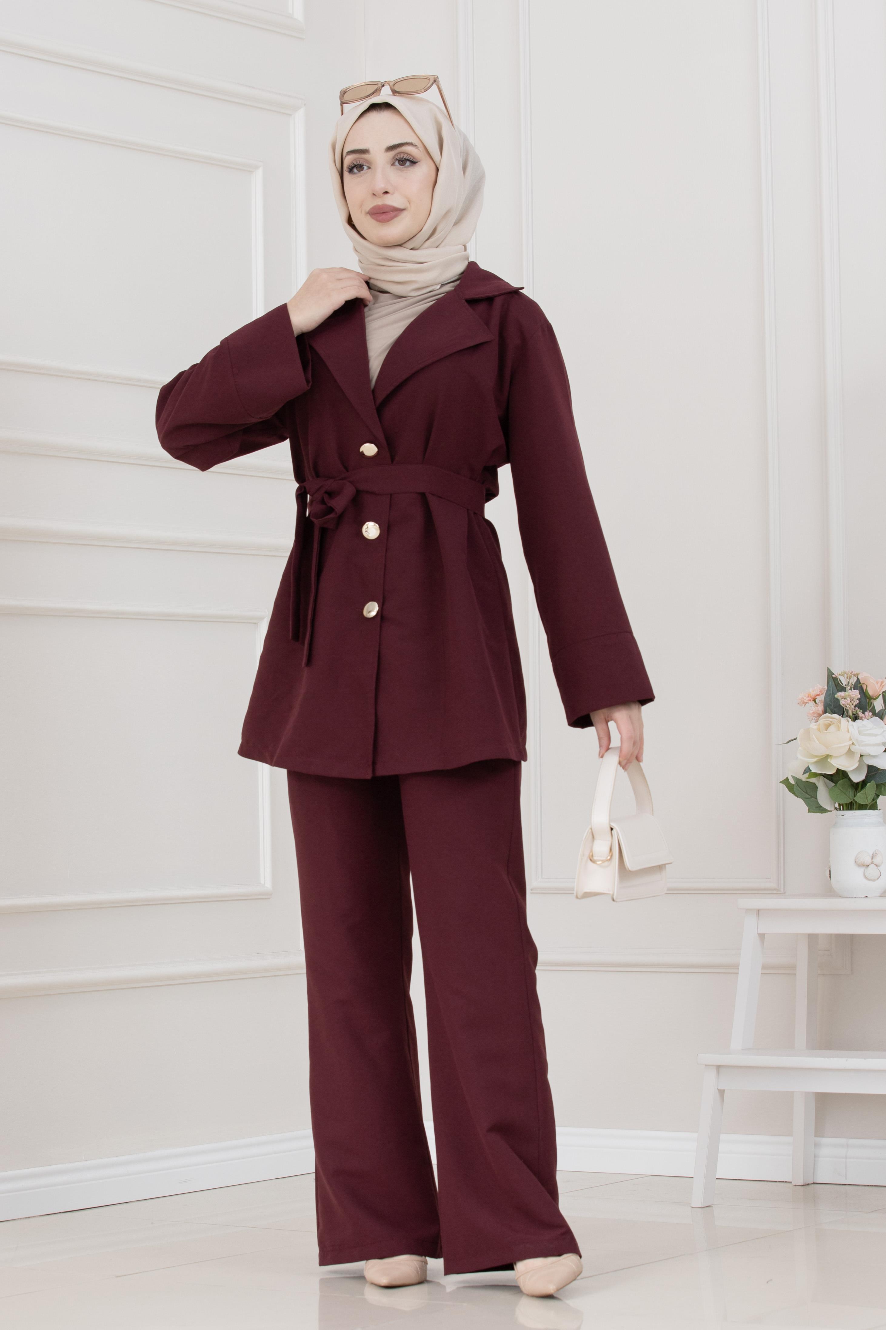 Kemeri Toka Detaylı İkili Takım-BORDO