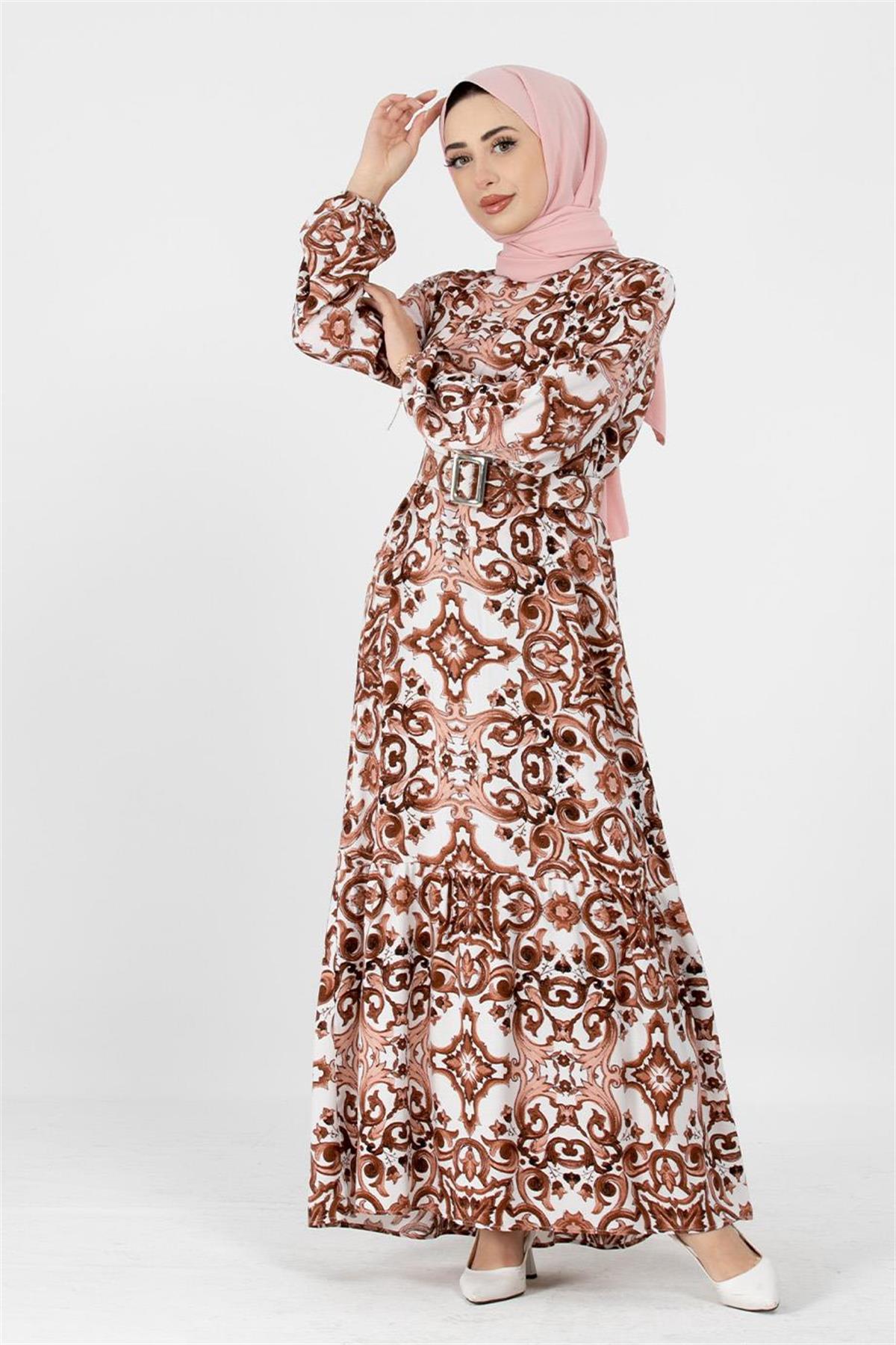 Viscose Belted Dress - Brown
