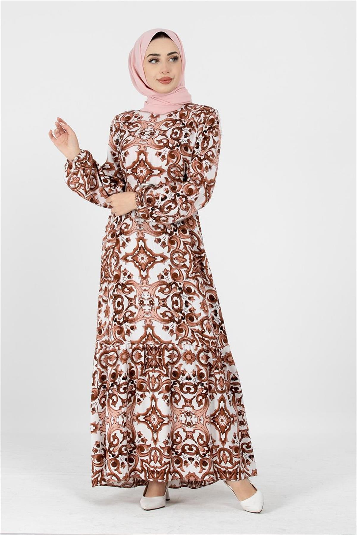 Viscose Belted Dress - Brown