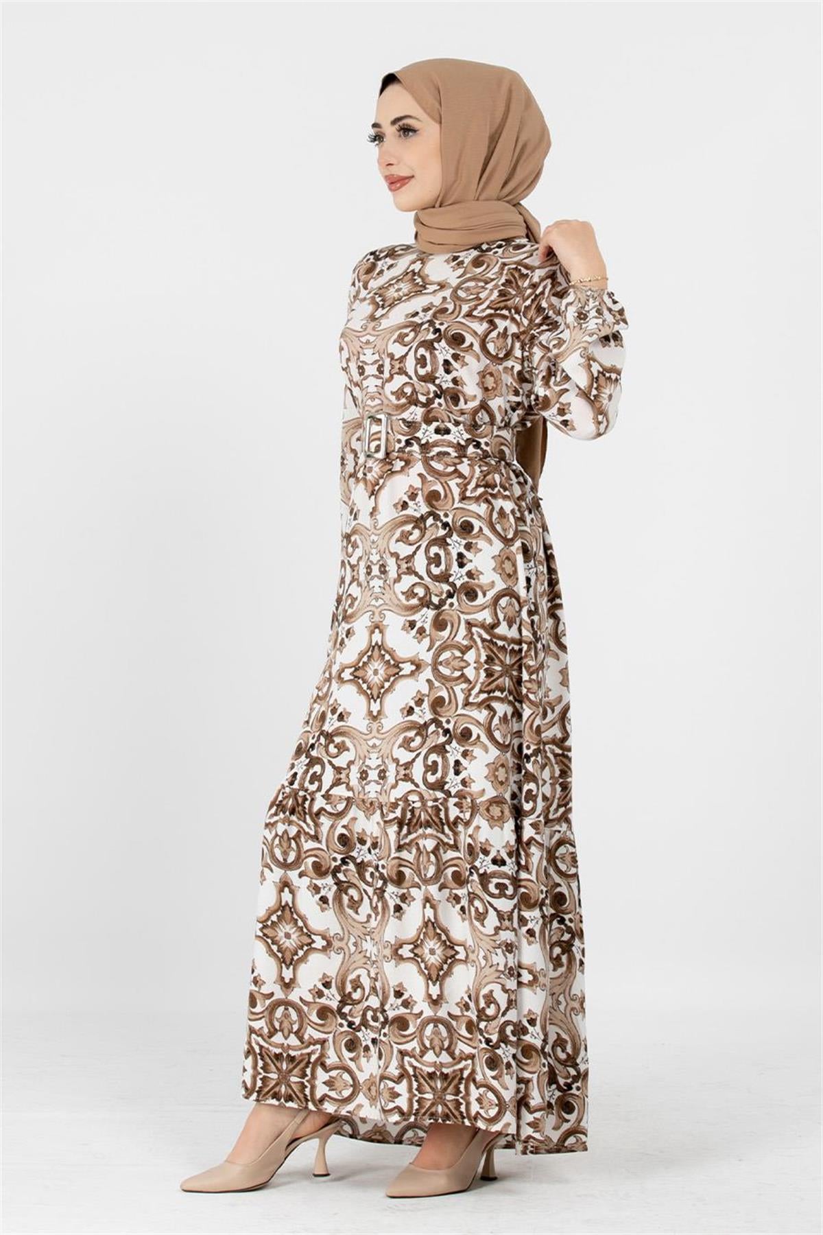 Viscose Belted Dress - Mink