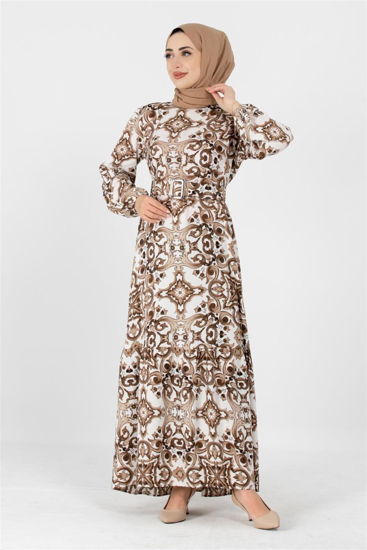 Viscose Belted Dress - Mink