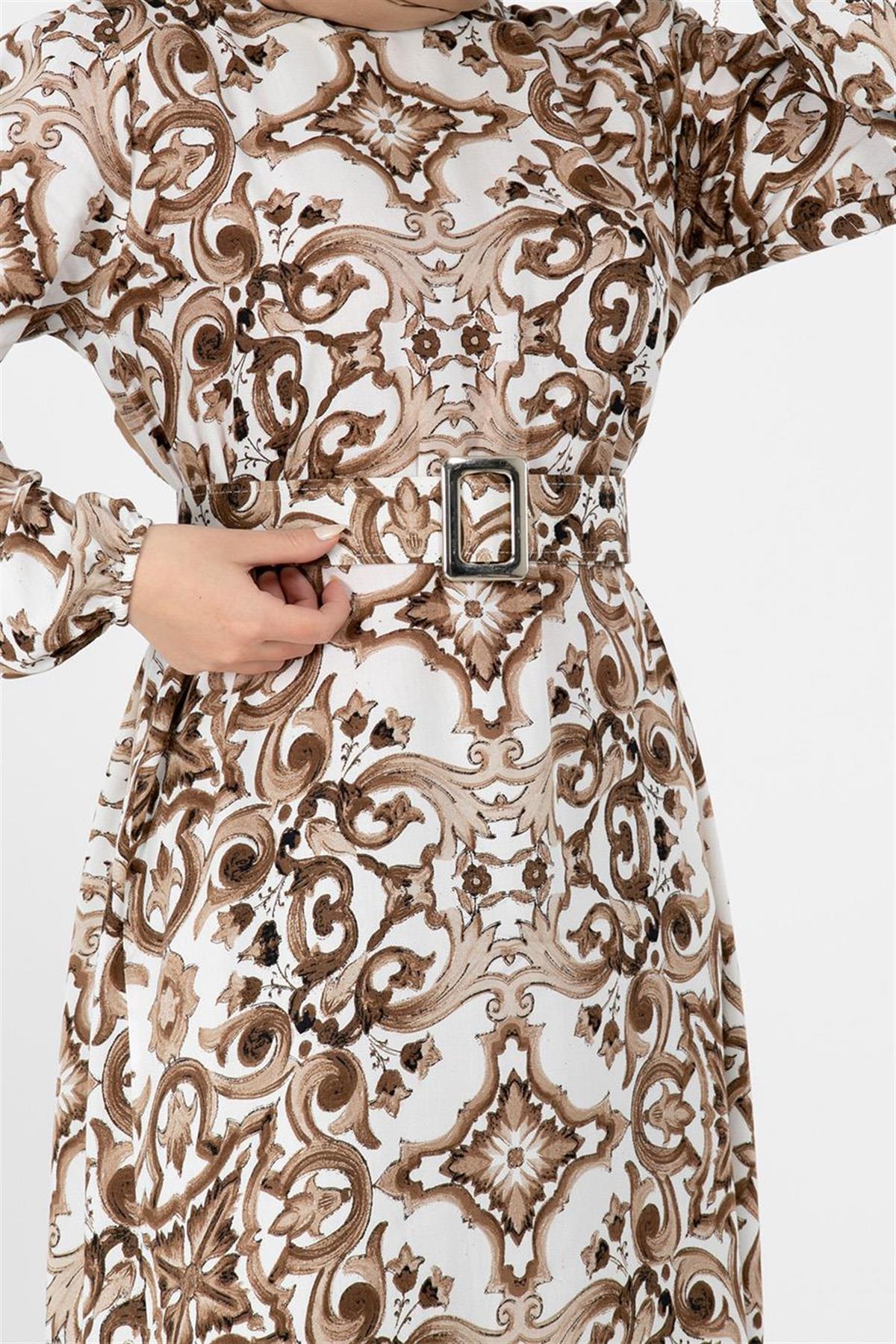 Viscose Belted Dress - Mink