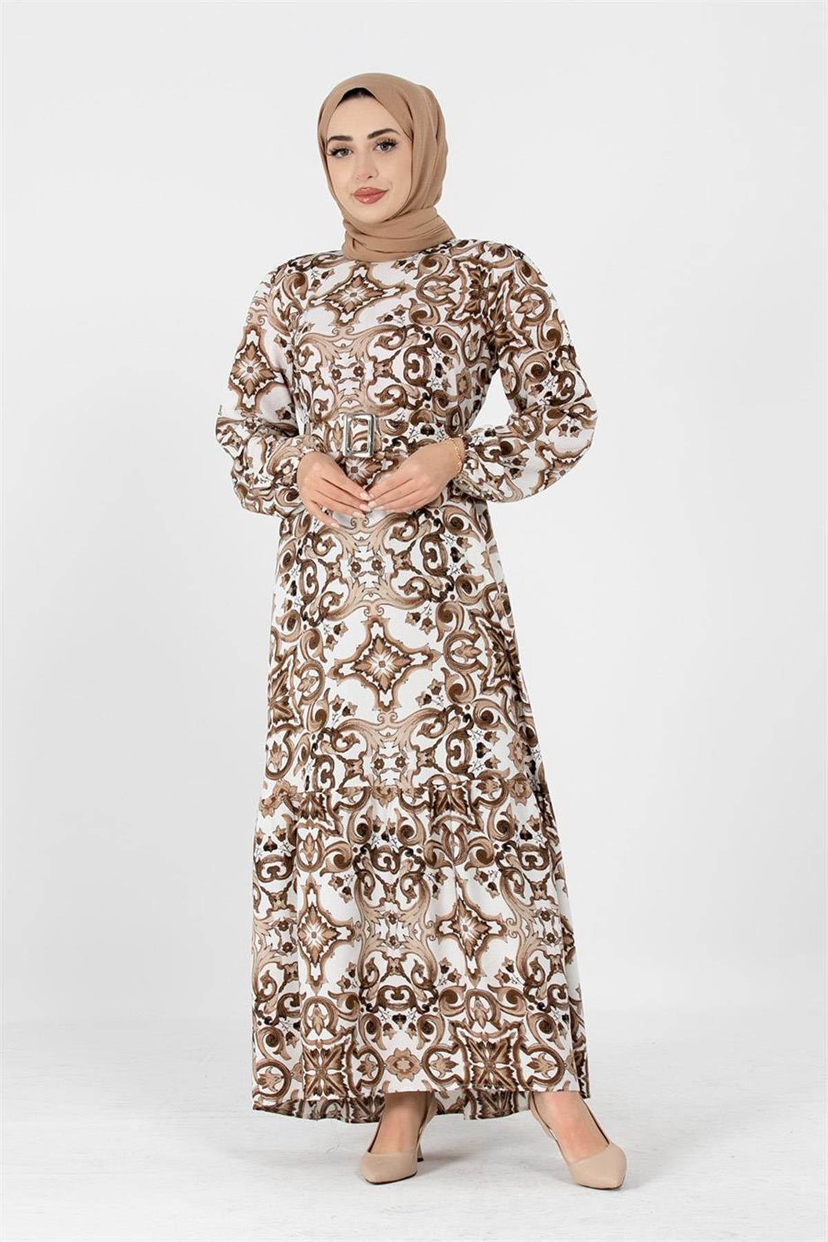 Viscose Belted Dress - Mink