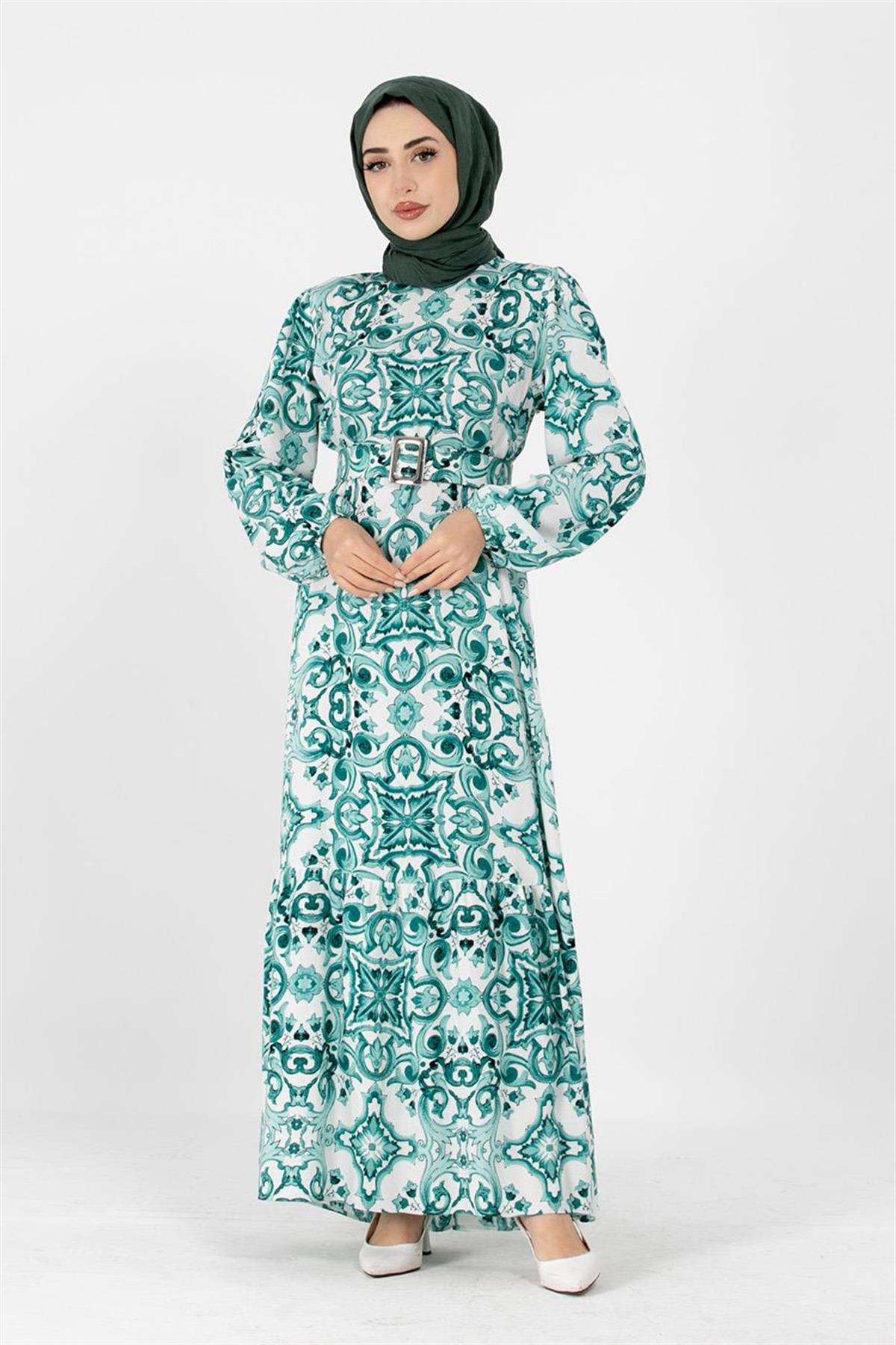 Viscose Belted Dress - Green