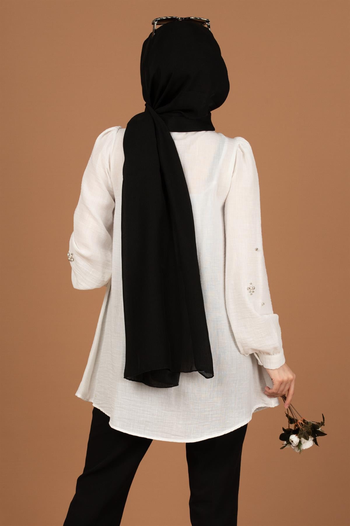 Arm Pearl Detailed Tunic-White
