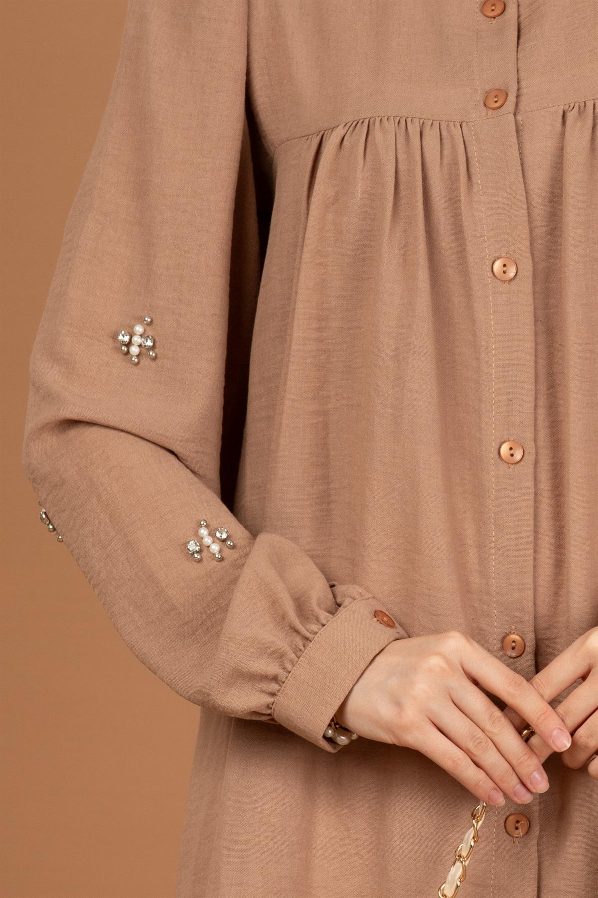 Arm Pearl Detailed Tunic-Mink