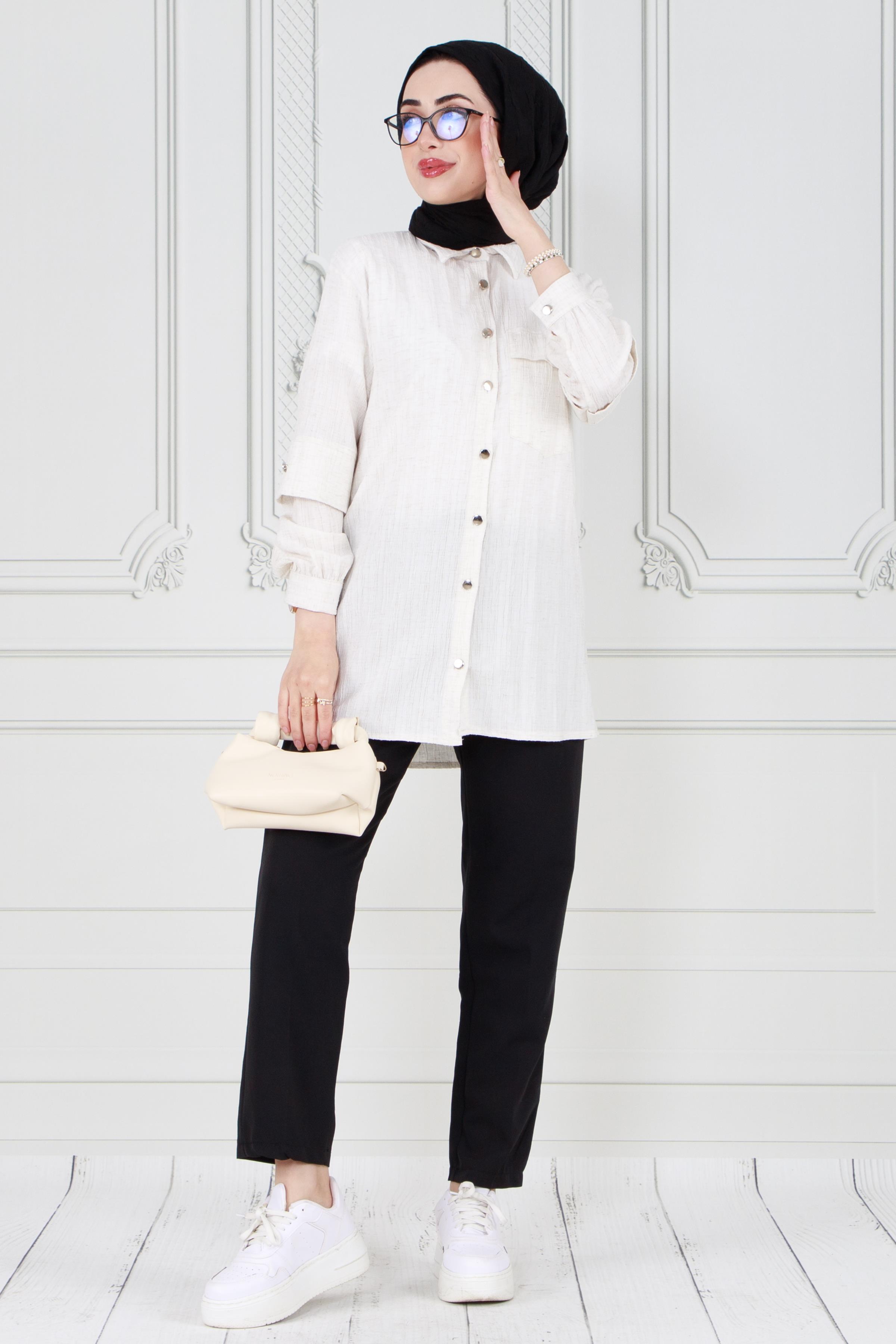 Tunic with details on Sleeves-White color