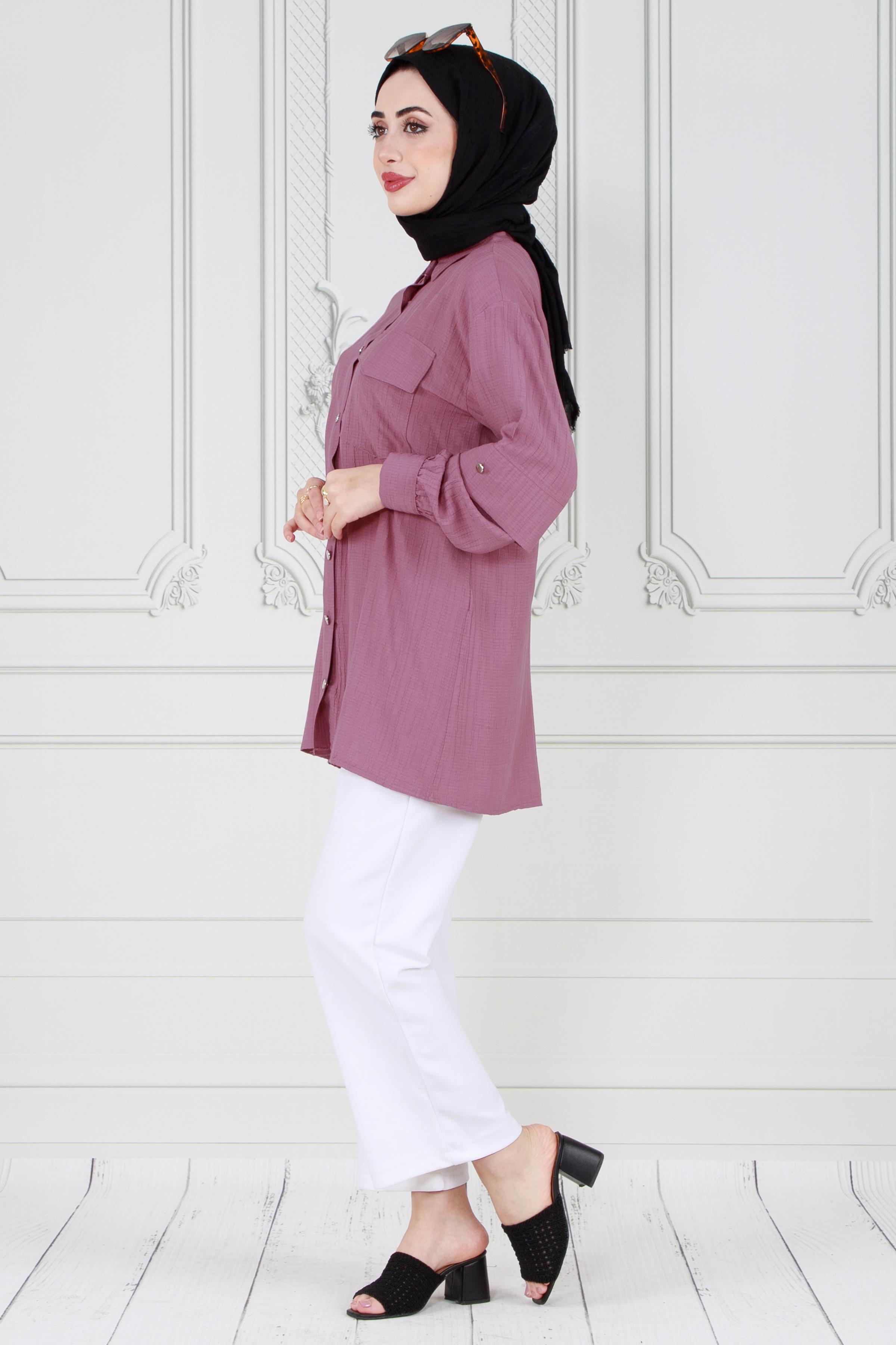 Tunic with Details on Sleeves-Plum color 