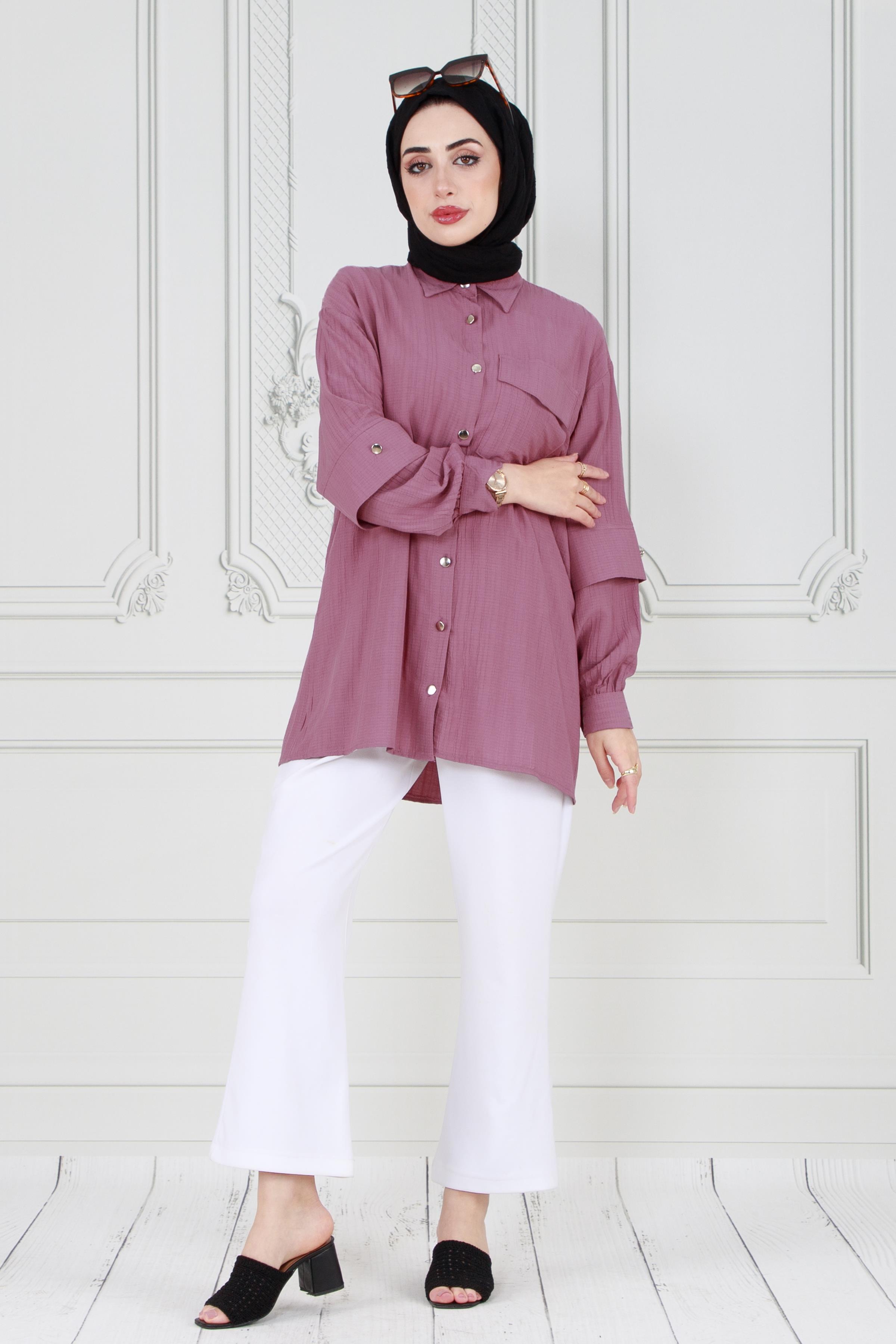Tunic with Details on Sleeves-Plum color 