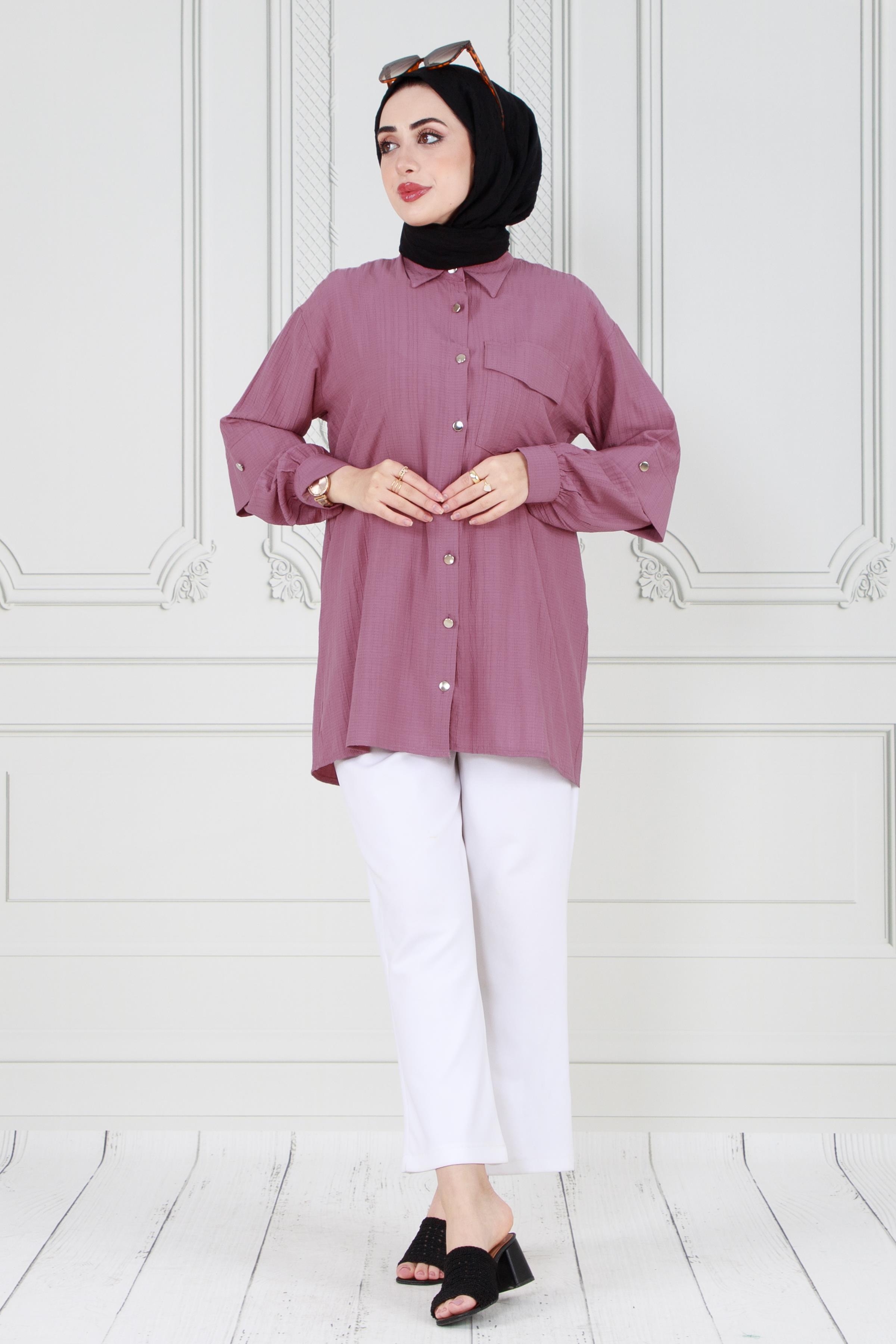 Tunic with Details on Sleeves-Plum color 