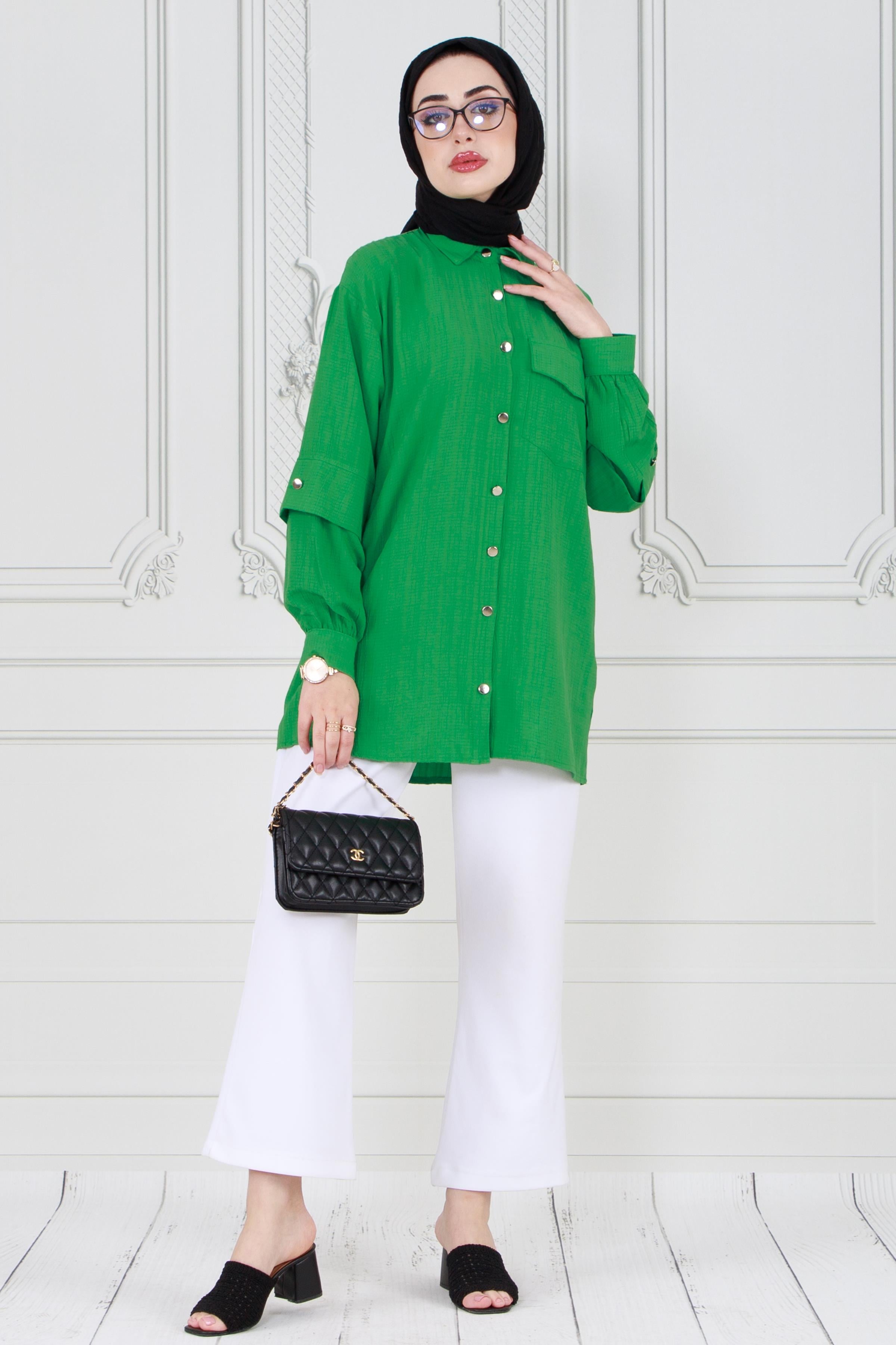 Tunic with details on Sleeves-Green color