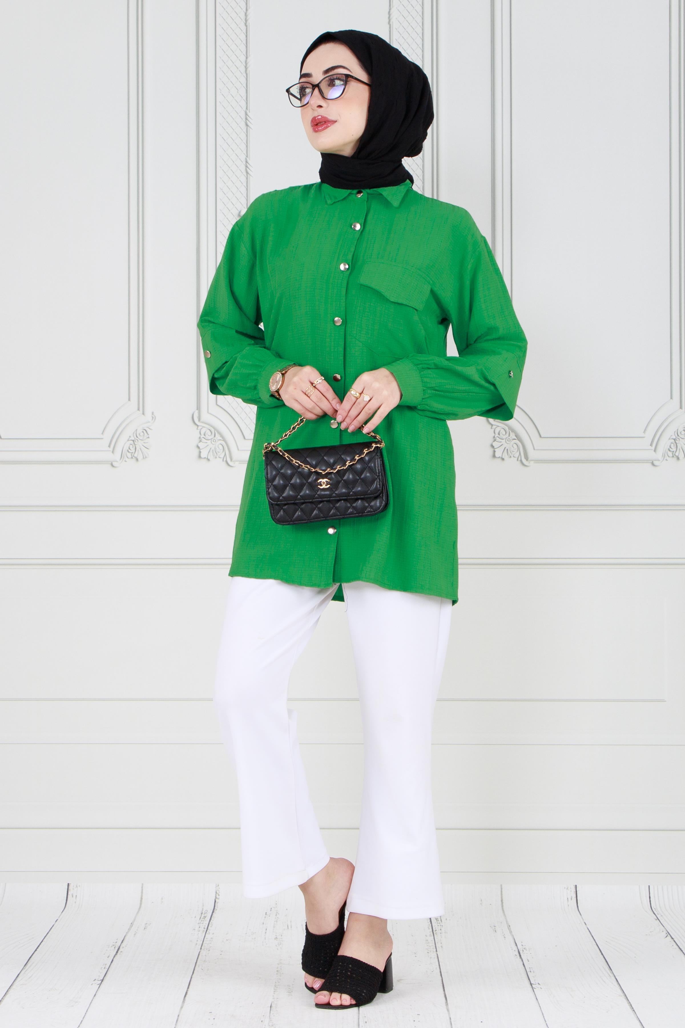Tunic with details on Sleeves-Green color