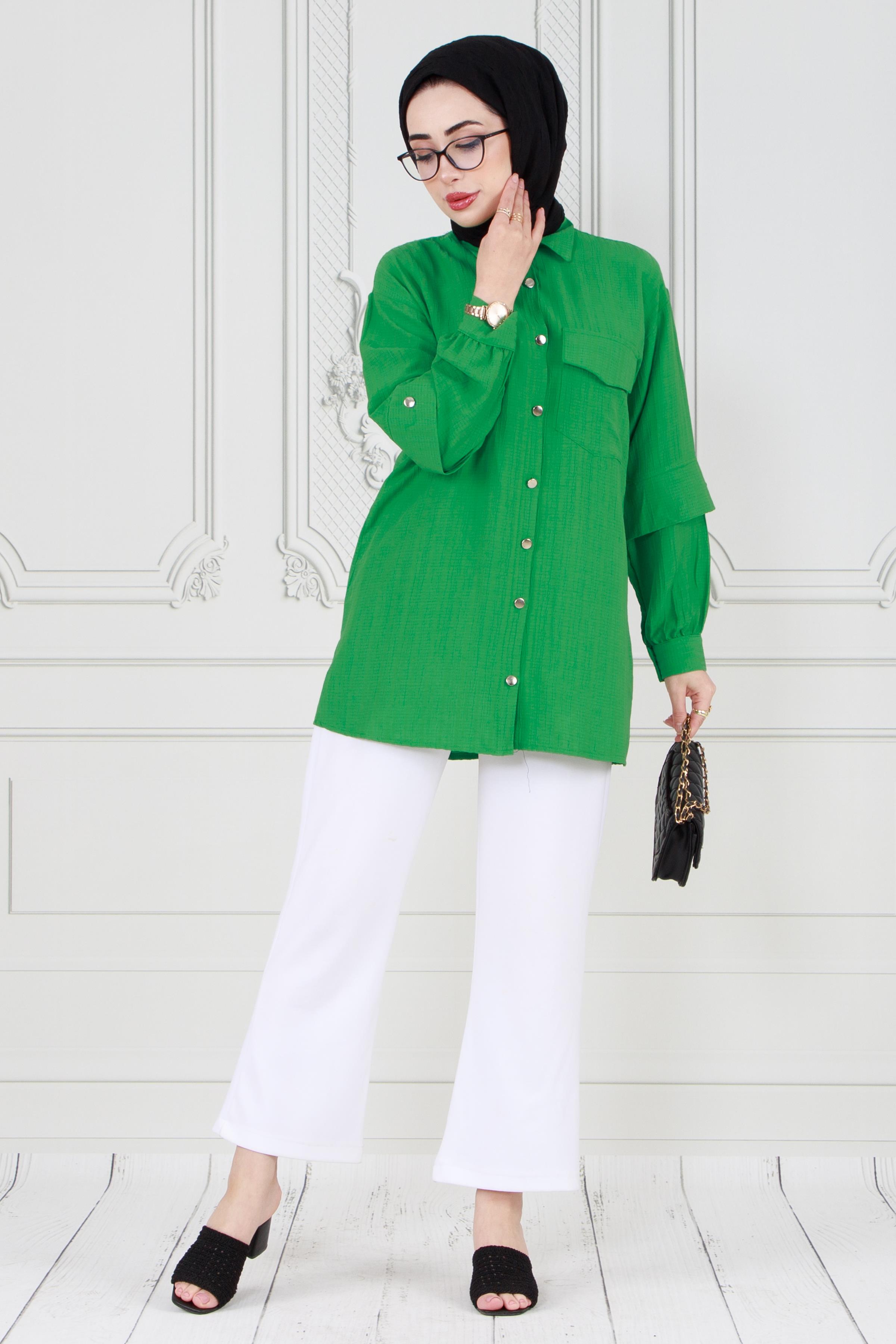 Tunic with details on Sleeves-Green color
