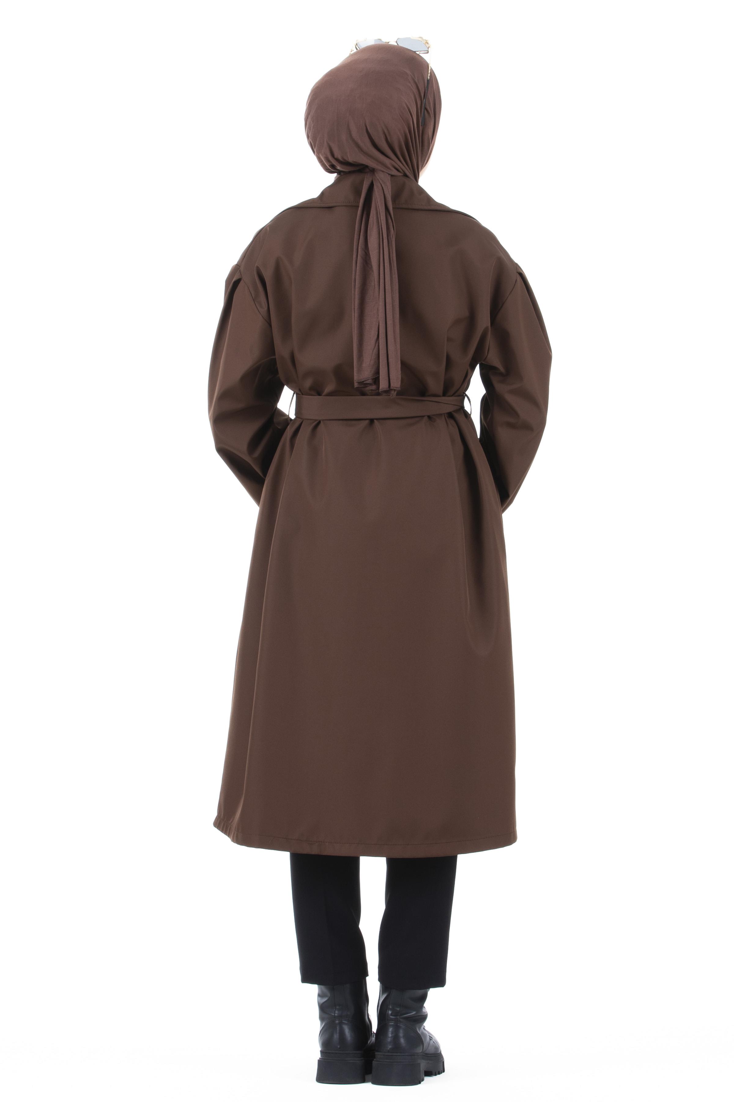 Elastic Sleeve Trench Coat-Brown