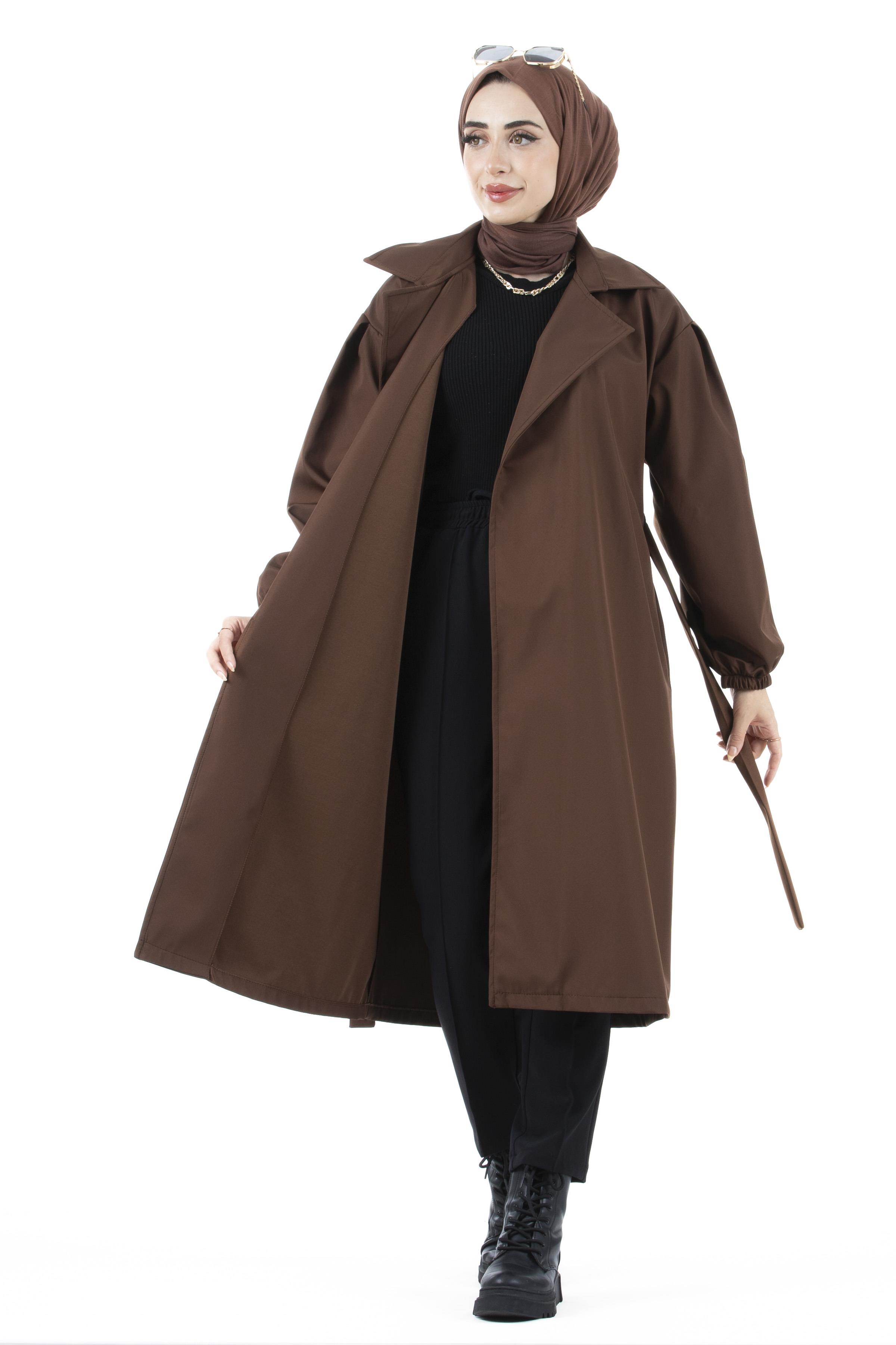 Elastic Sleeve Trench Coat-Brown