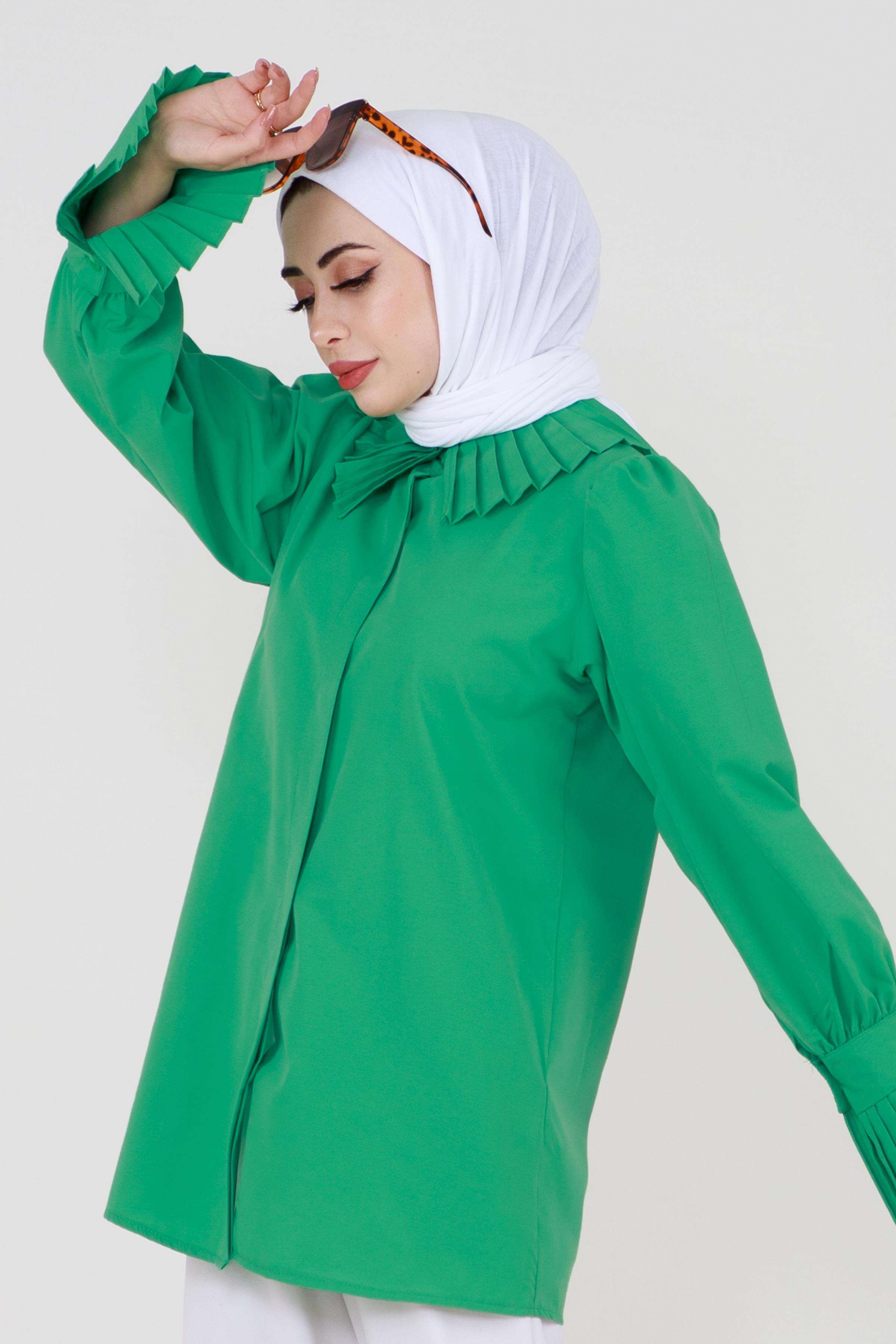 Shirt with Pleated Sleeves - Benetton Green