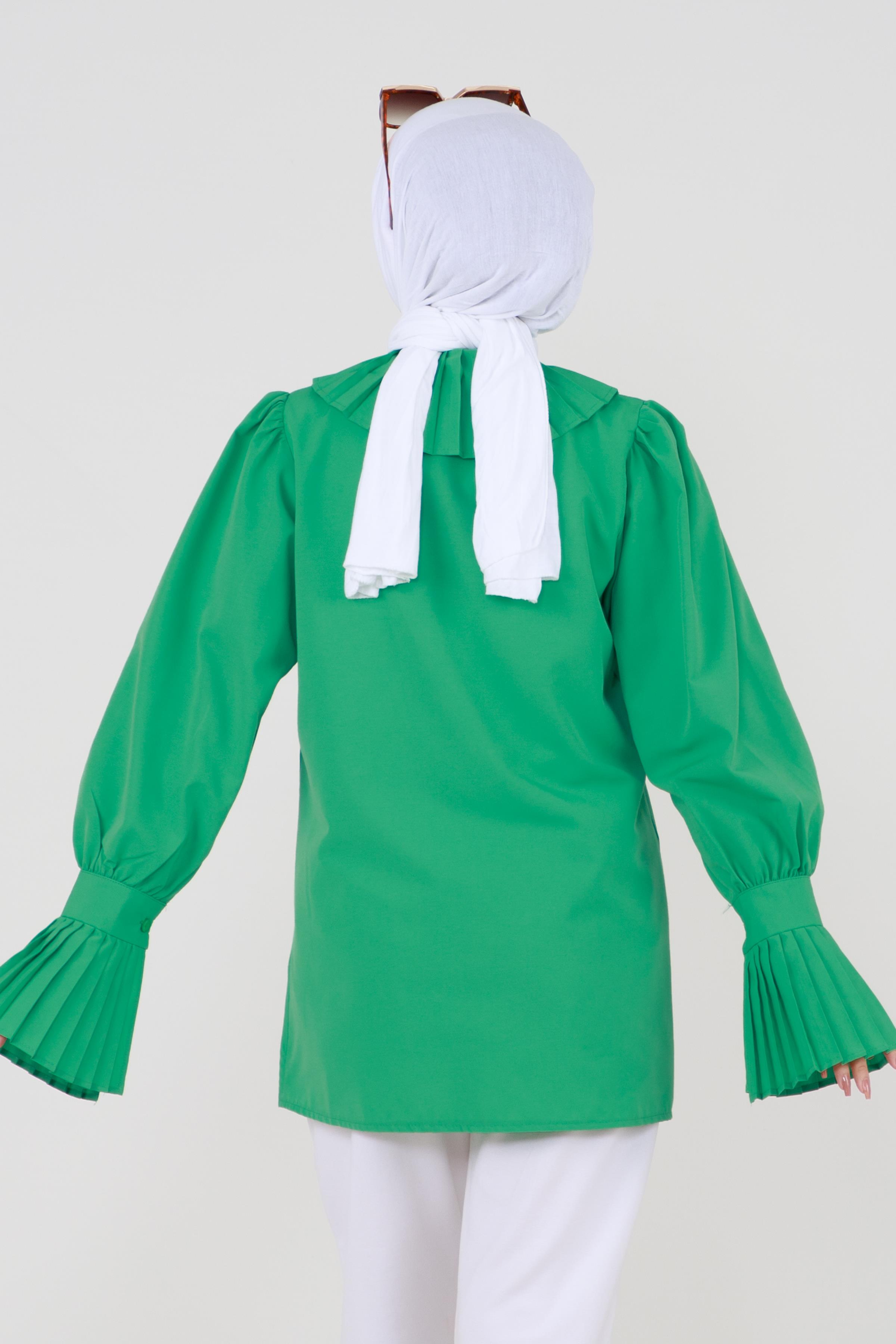 Shirt with Pleated Sleeves - Benetton Green