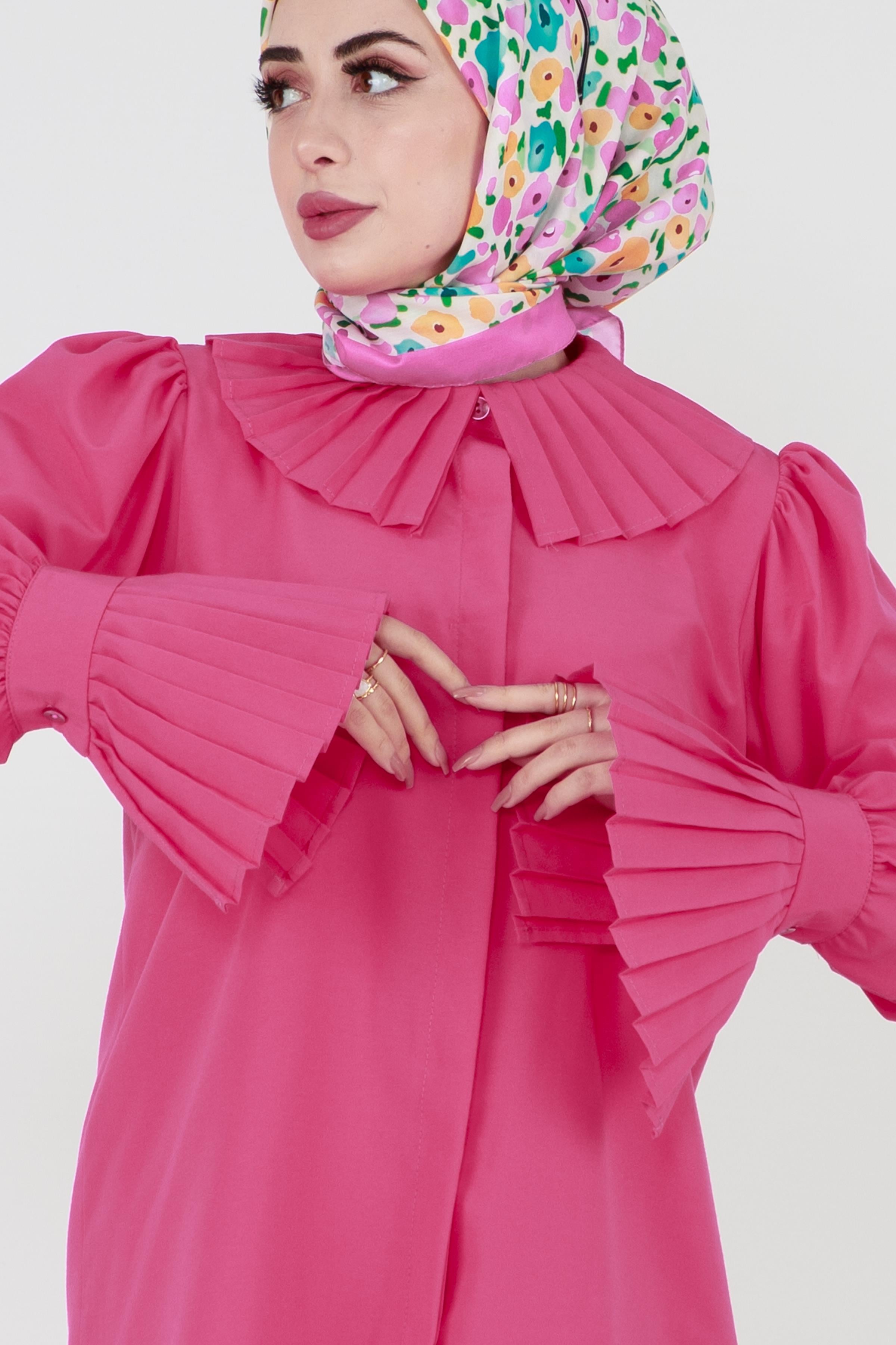 Shirt with Pleated Sleeves - Fuchsia