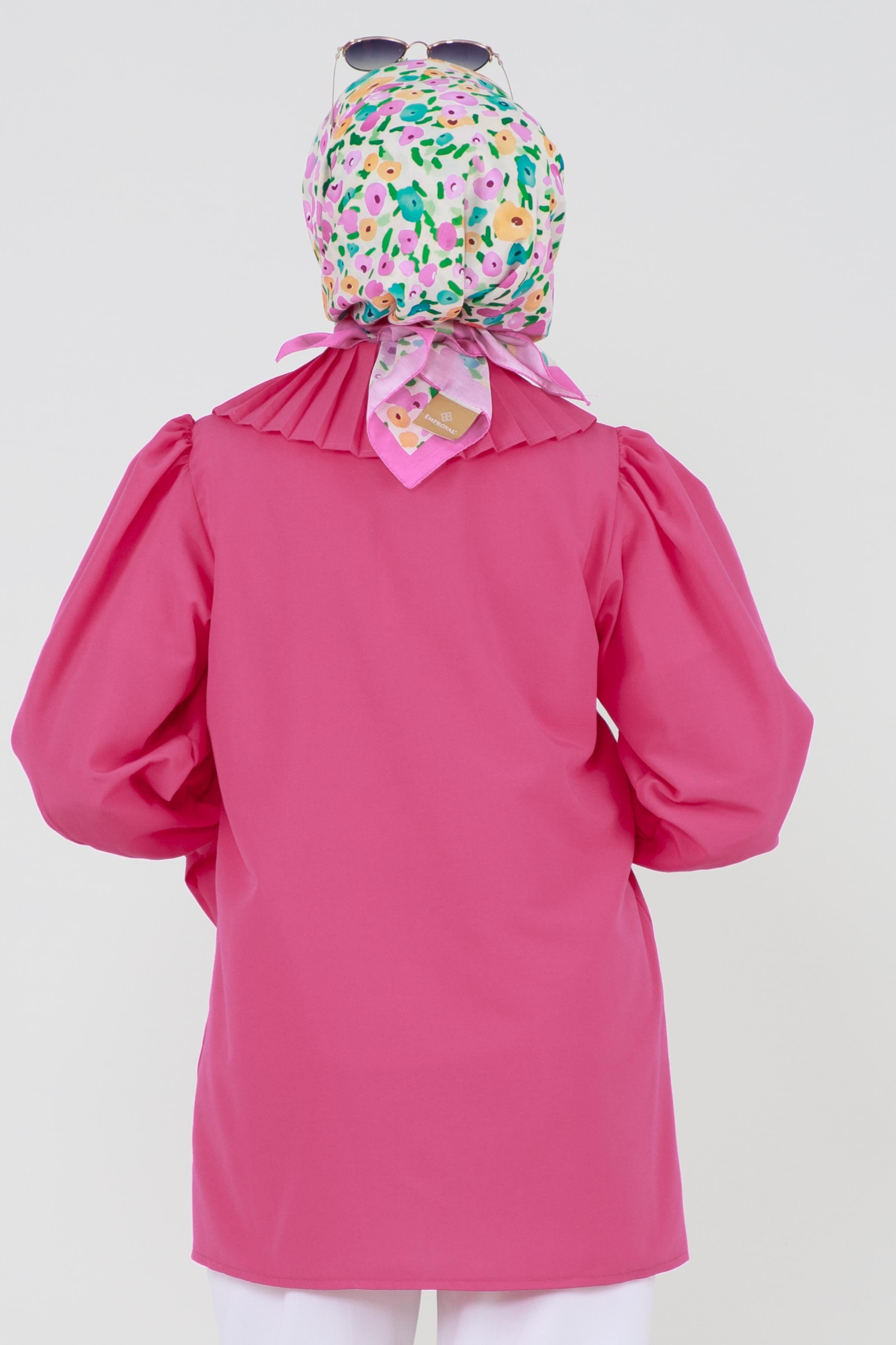 Shirt with Pleated Sleeves - Fuchsia