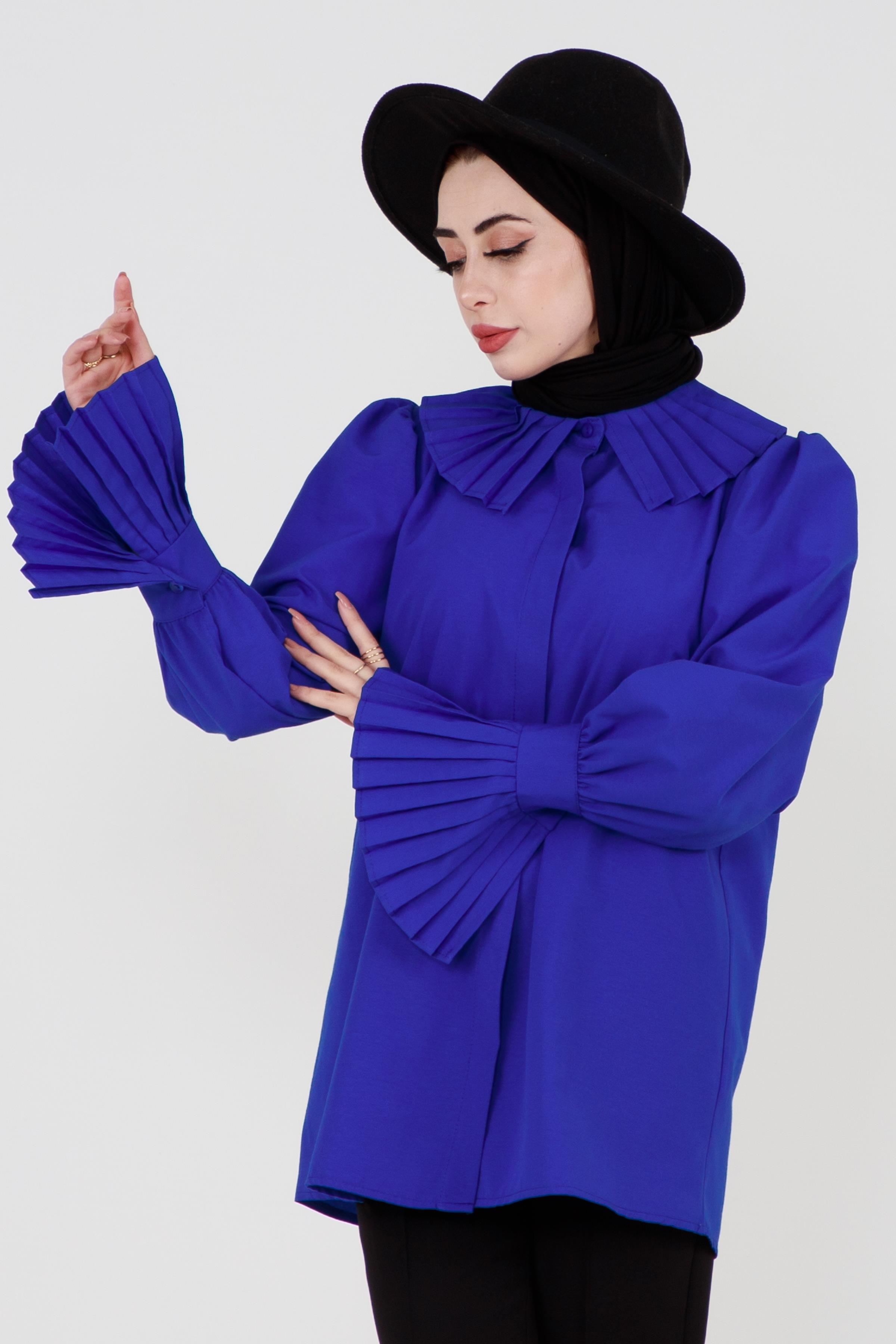 Shirt with Pleated Sleeves - Sky Blue