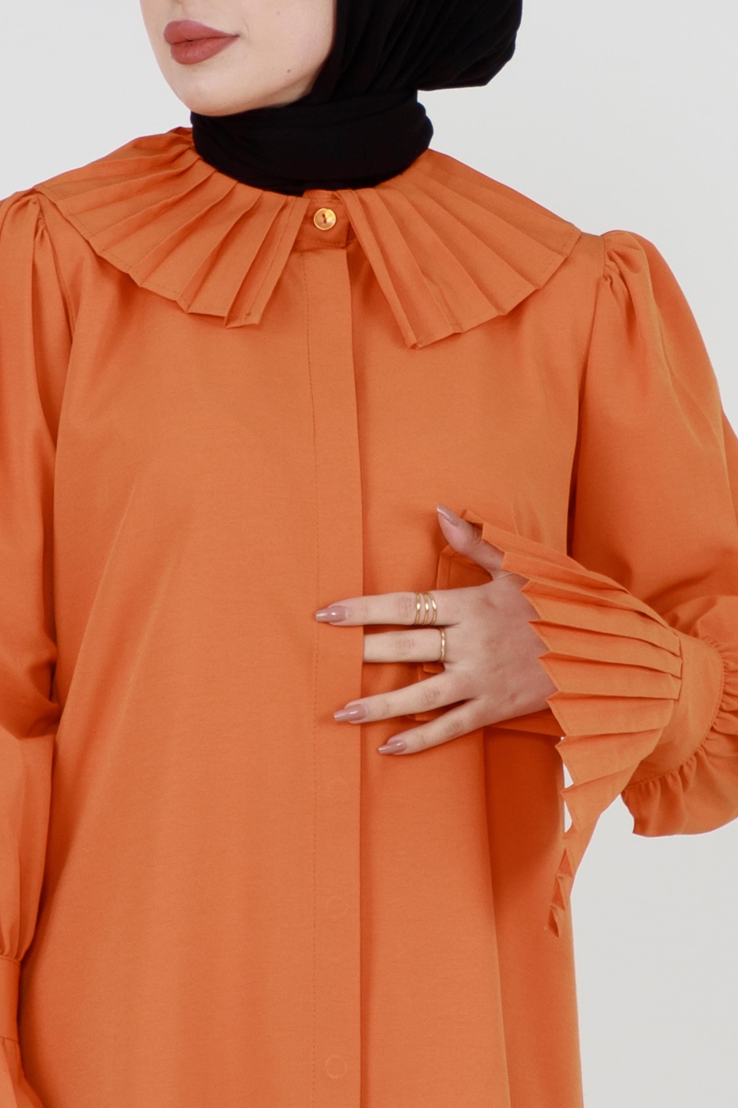 Shirt with Pleated Sleeves - Orange