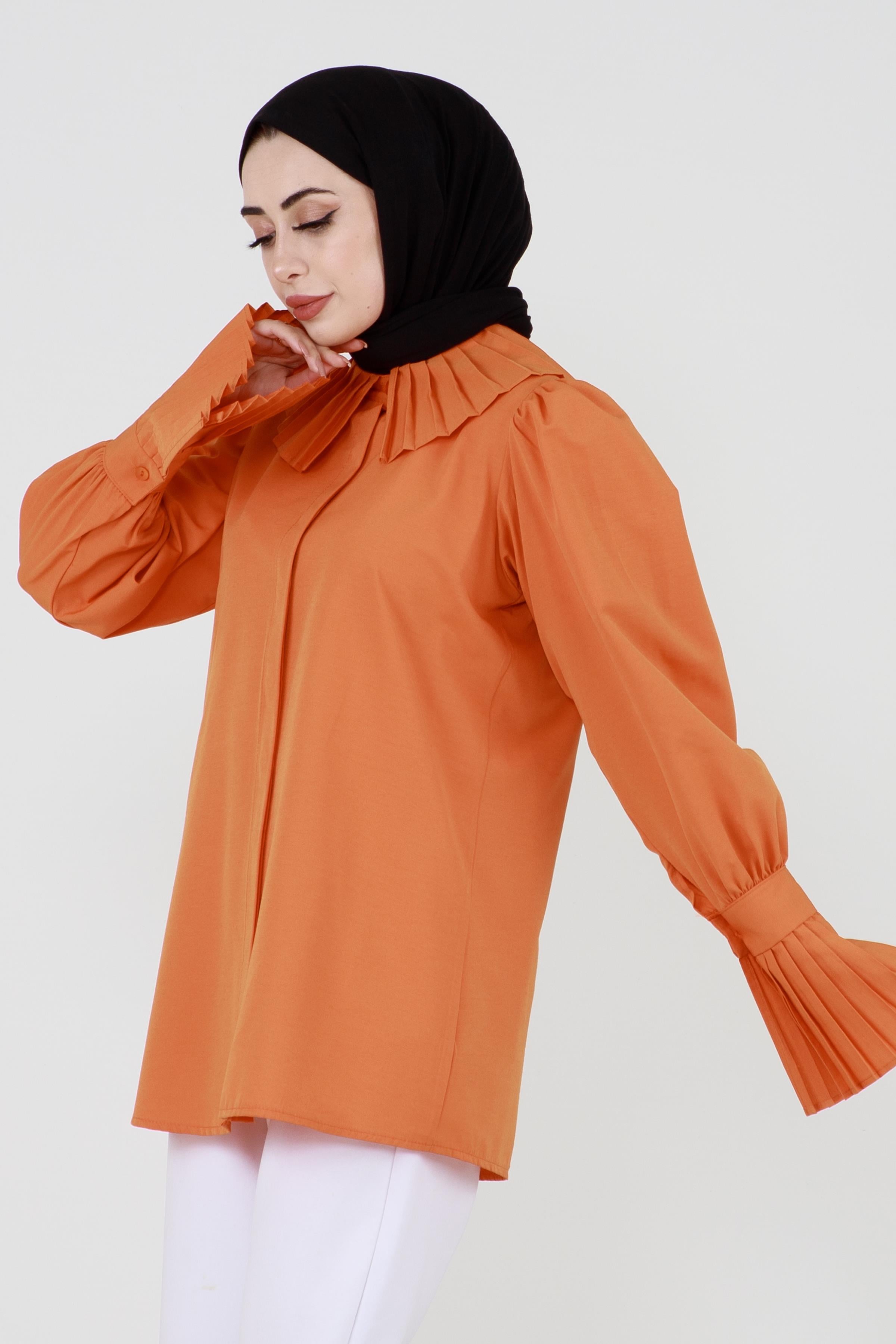 Shirt with Pleated Sleeves - Orange