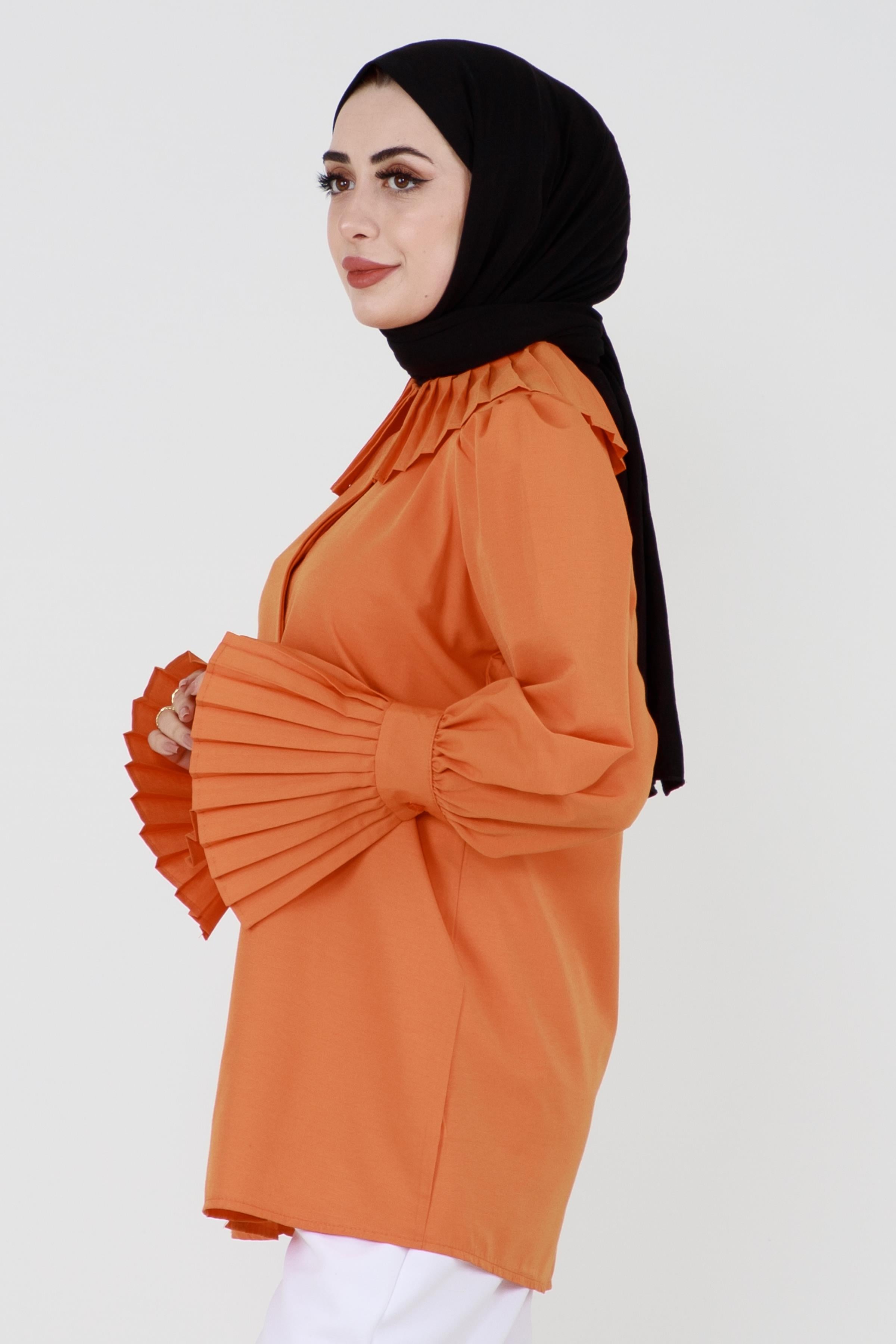 Shirt with Pleated Sleeves - Orange