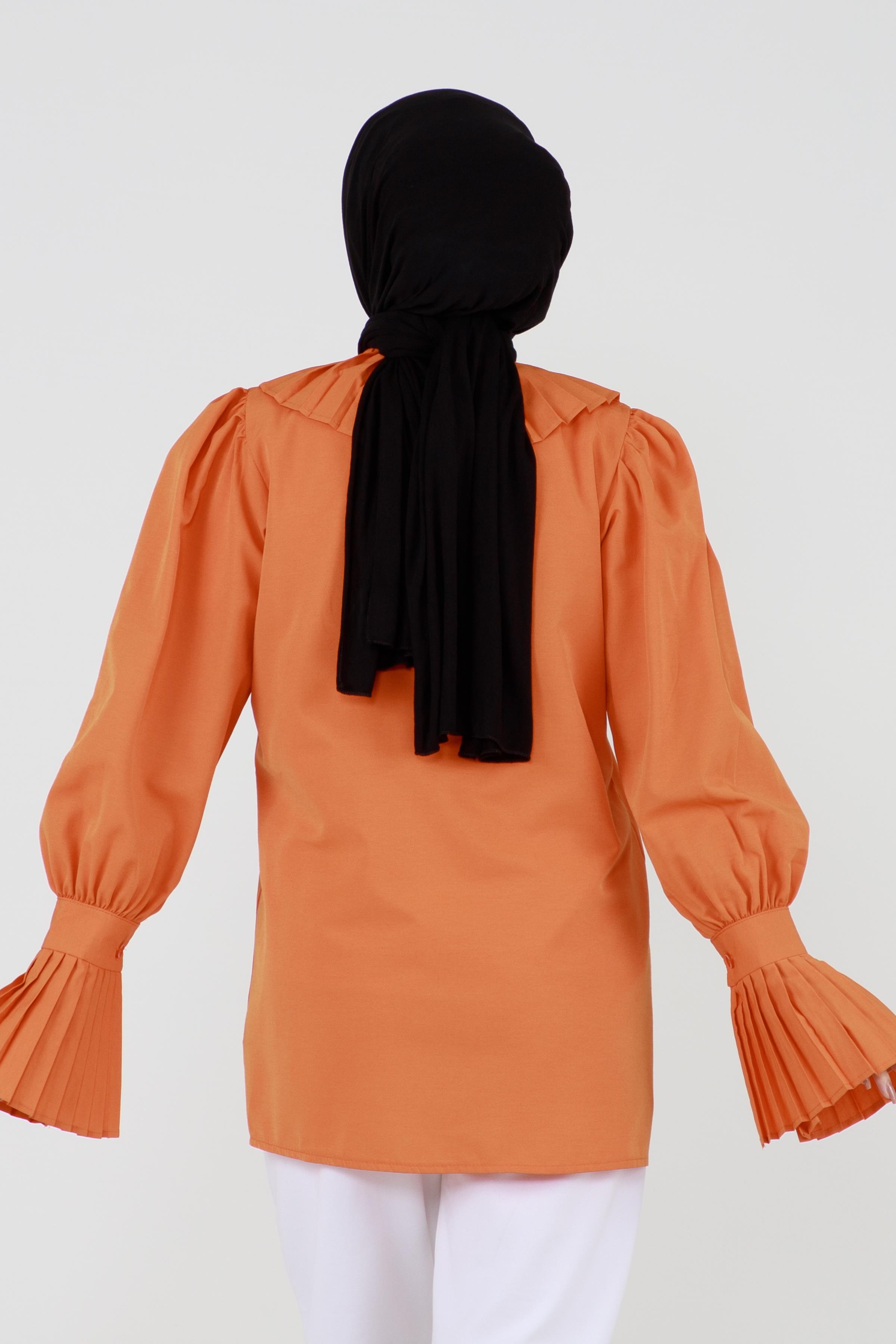 Shirt with Pleated Sleeves - Orange