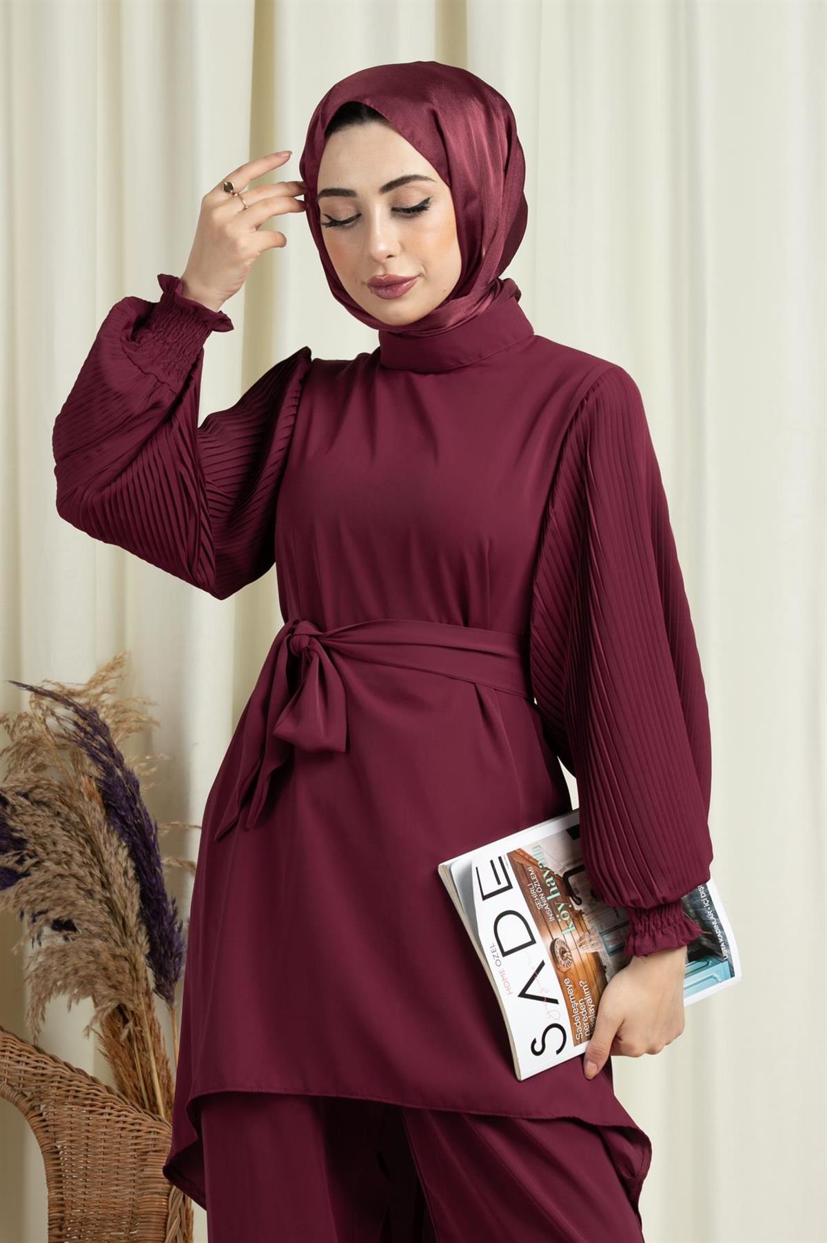 Arm Pleated Suit-plum color