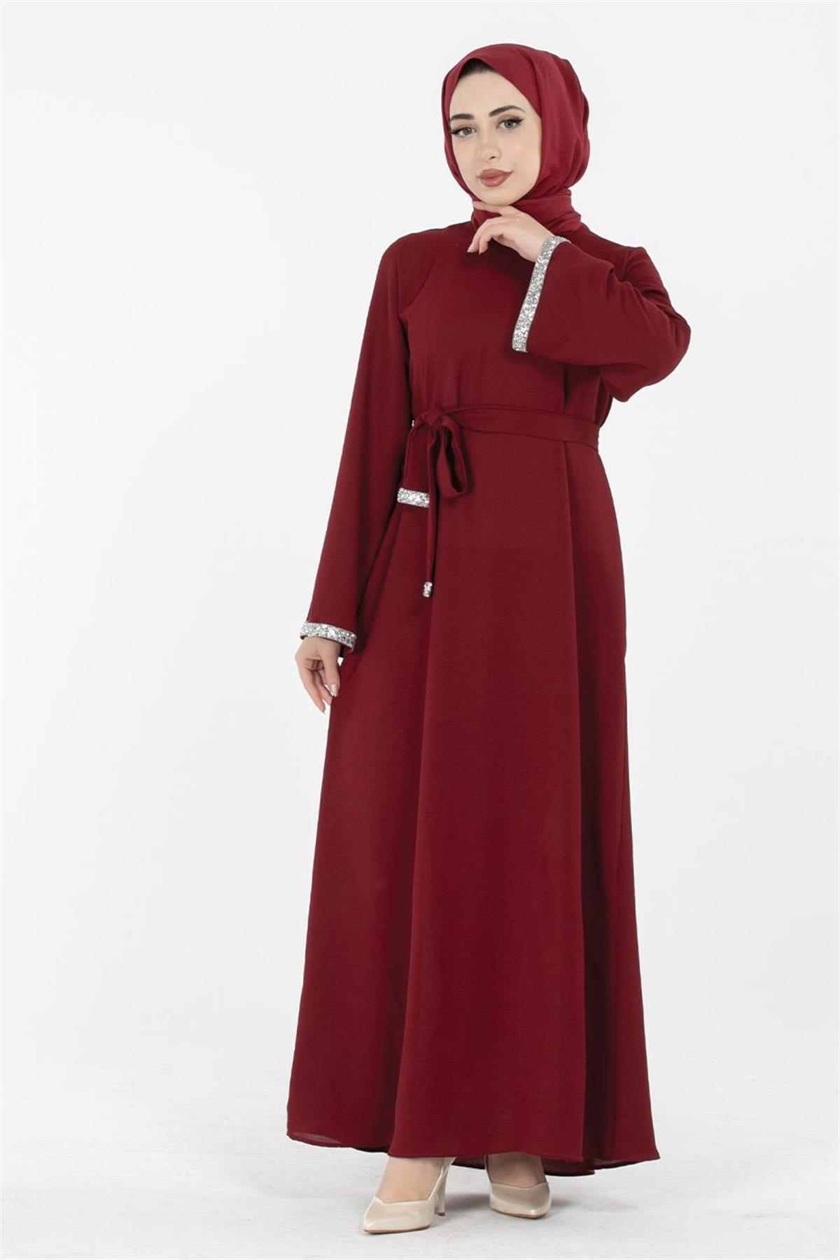 Arm Stone Embellished Dress - Burgundy