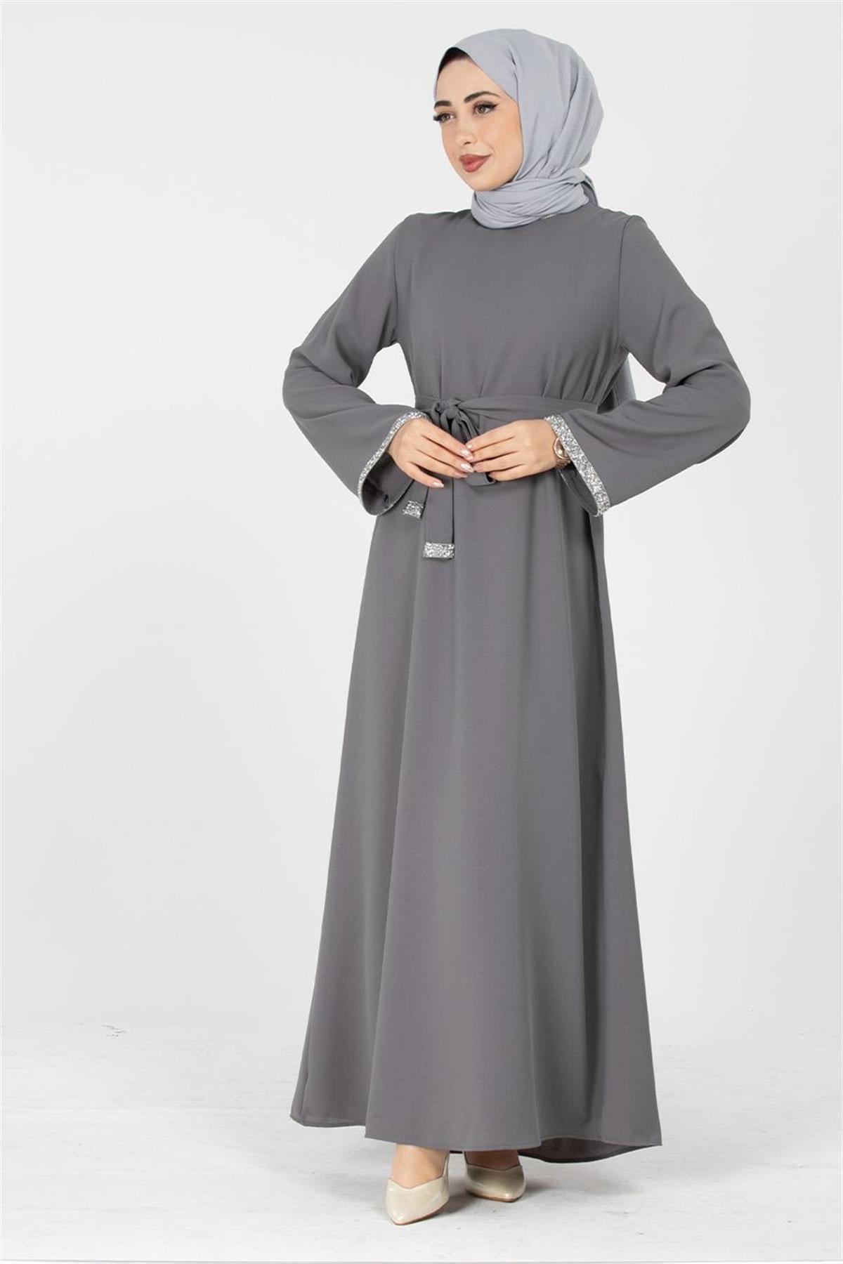 Arm Stone Embellished Dress - Grey