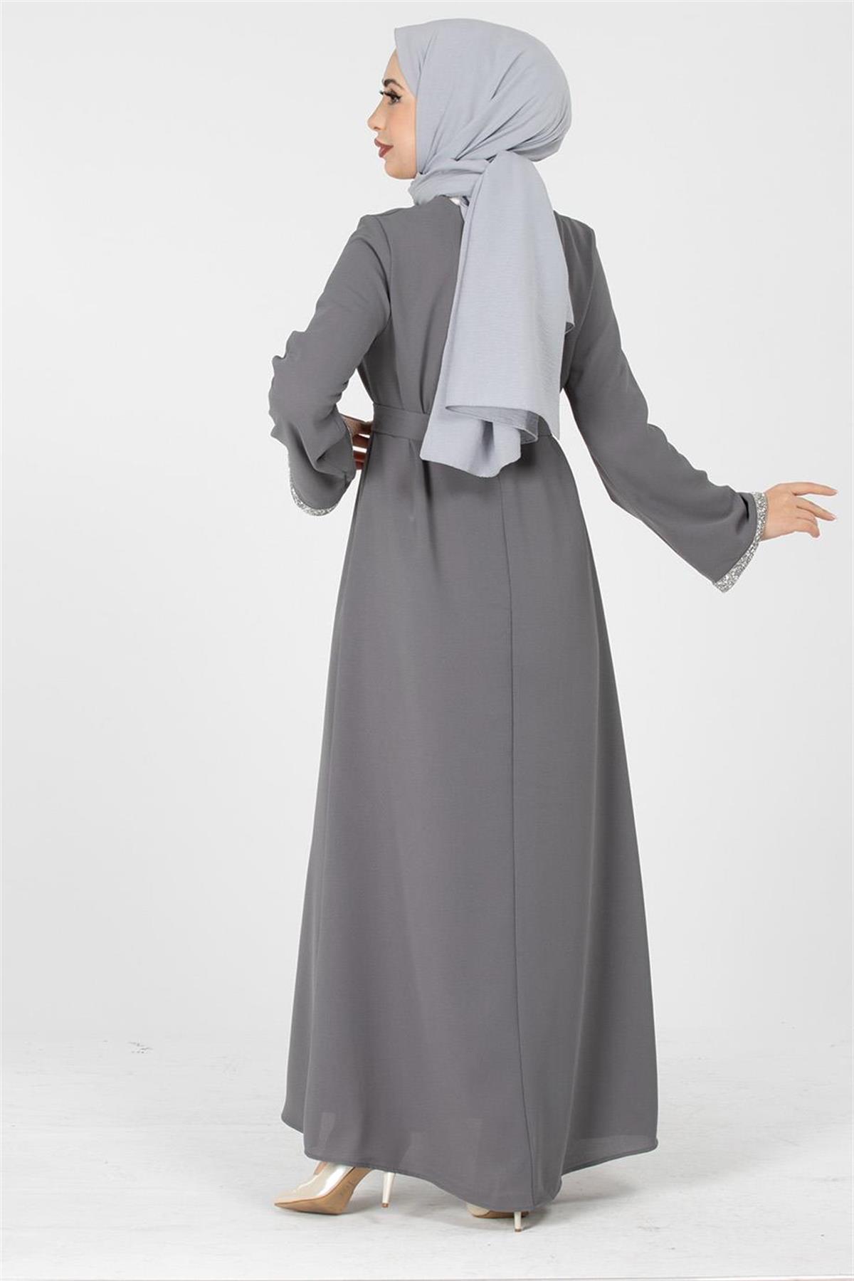 Arm Stone Embellished Dress - Grey