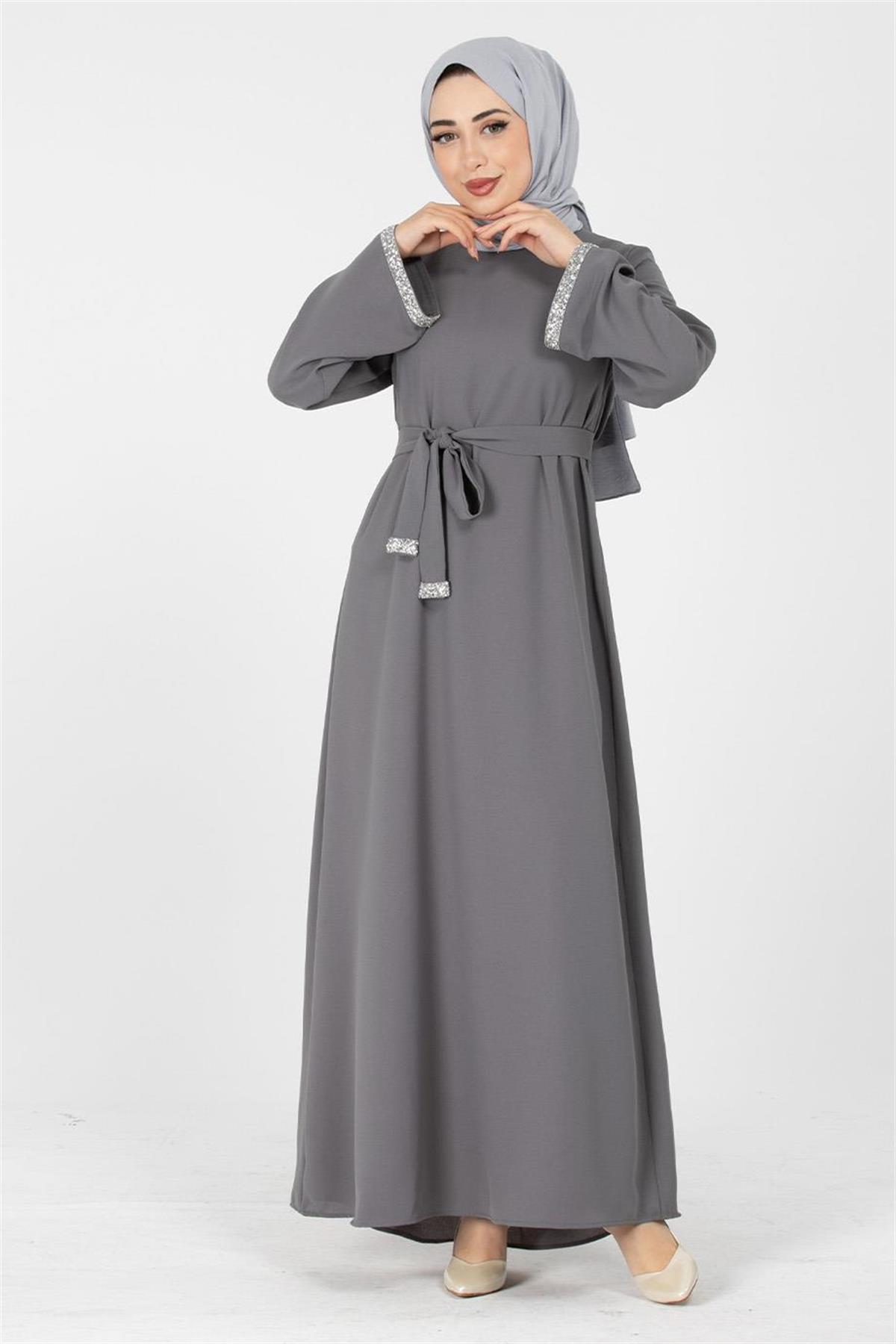 Arm Stone Embellished Dress - Grey
