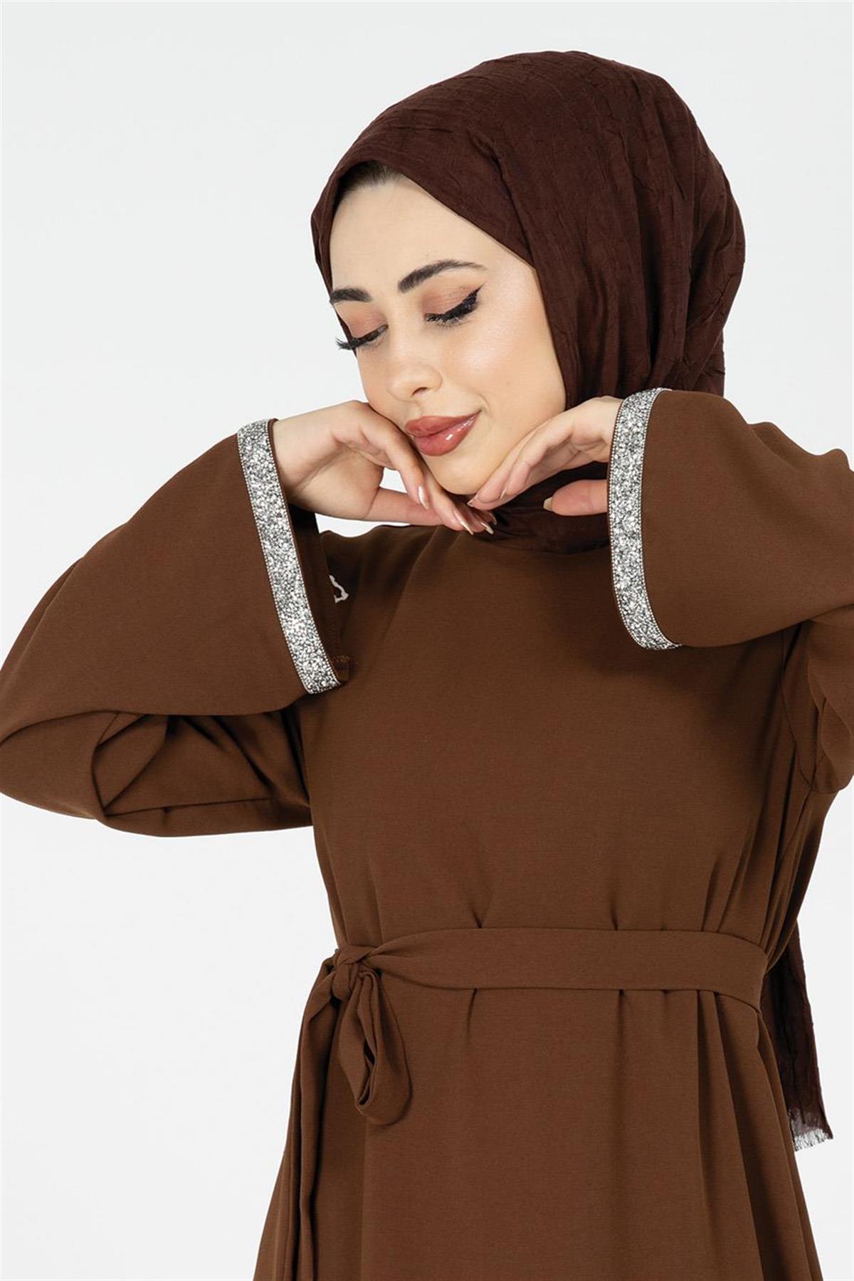 Arm Stone Embellished Dress - Brown