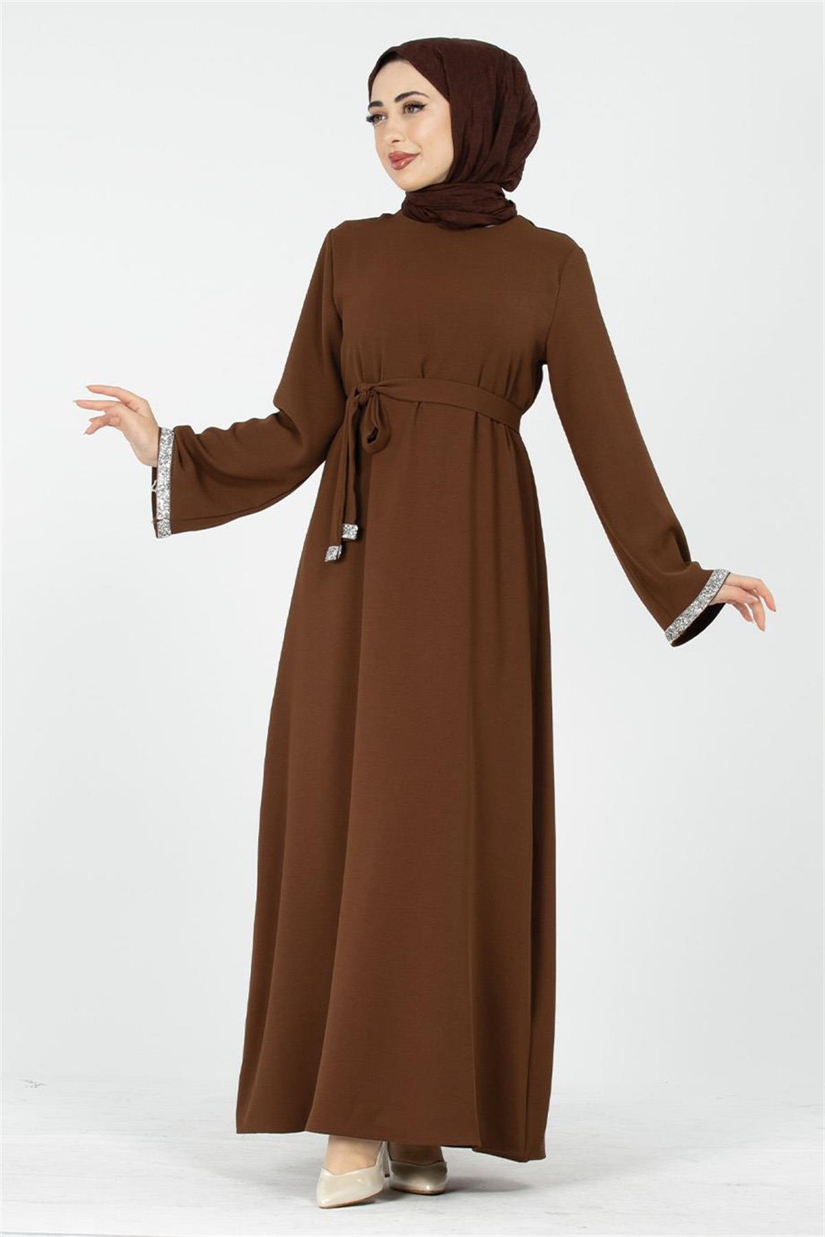 Arm Stone Embellished Dress - Brown